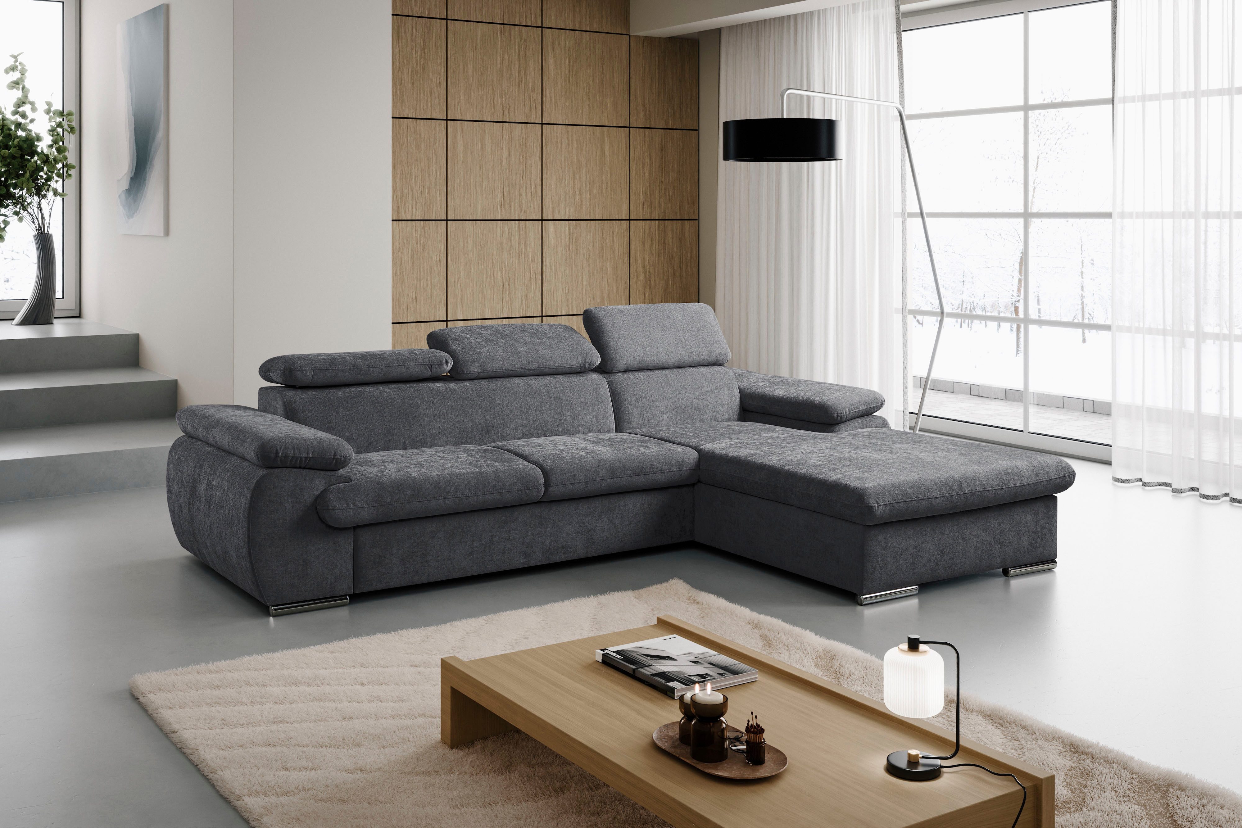 WERK2 Ecksofa Cosmo 282 x 192 cm modern & bequem, Multifunktionen, Bettfunktion, Chenille, L-Form, XXL, Schlaffunktion, Bettkasten