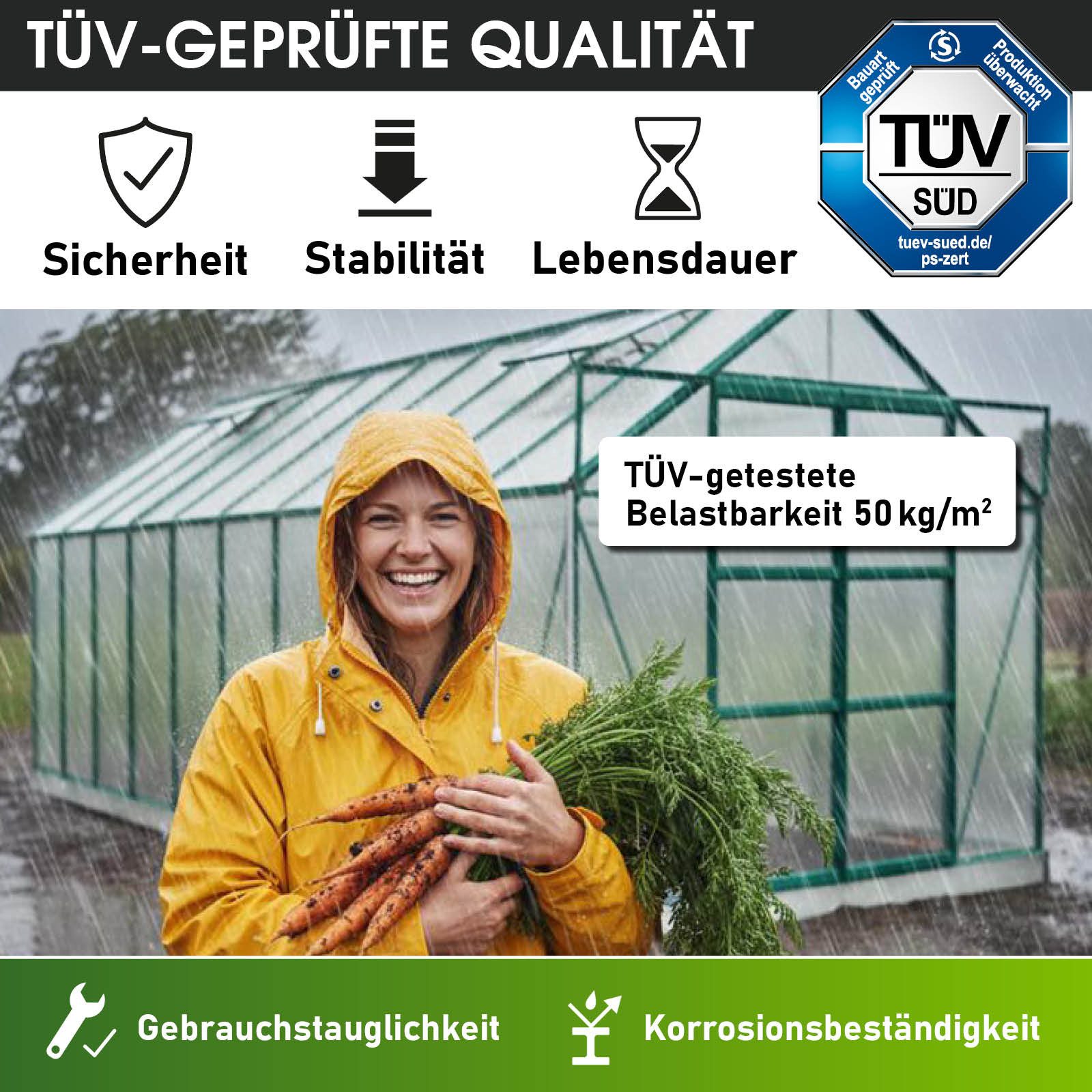 BRAST Gewächshaus ALU mit Fundament rostfrei 250x190x195cm TÜV geprüft, BxTxH: 190 x 250 x 195 cm, wetterfestes hochwertiges Aluminium, Temperaturbeständig, Wär – Bild 2 von 5