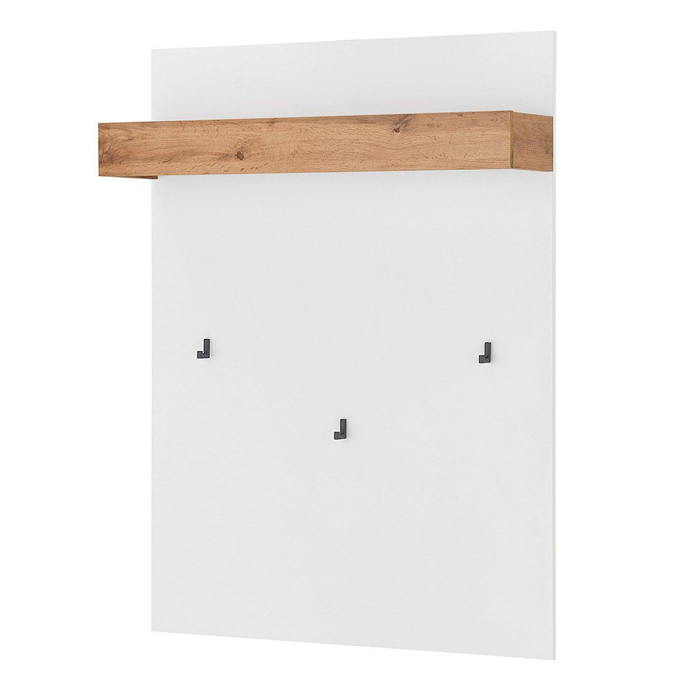 Lomadox Garderoben-Set CRISP-61, (Spar-Set, 2-St., Garderobenpaneel Schuhbank), in weiß mit Wotan Eiche Nb., mit Sitzkissen