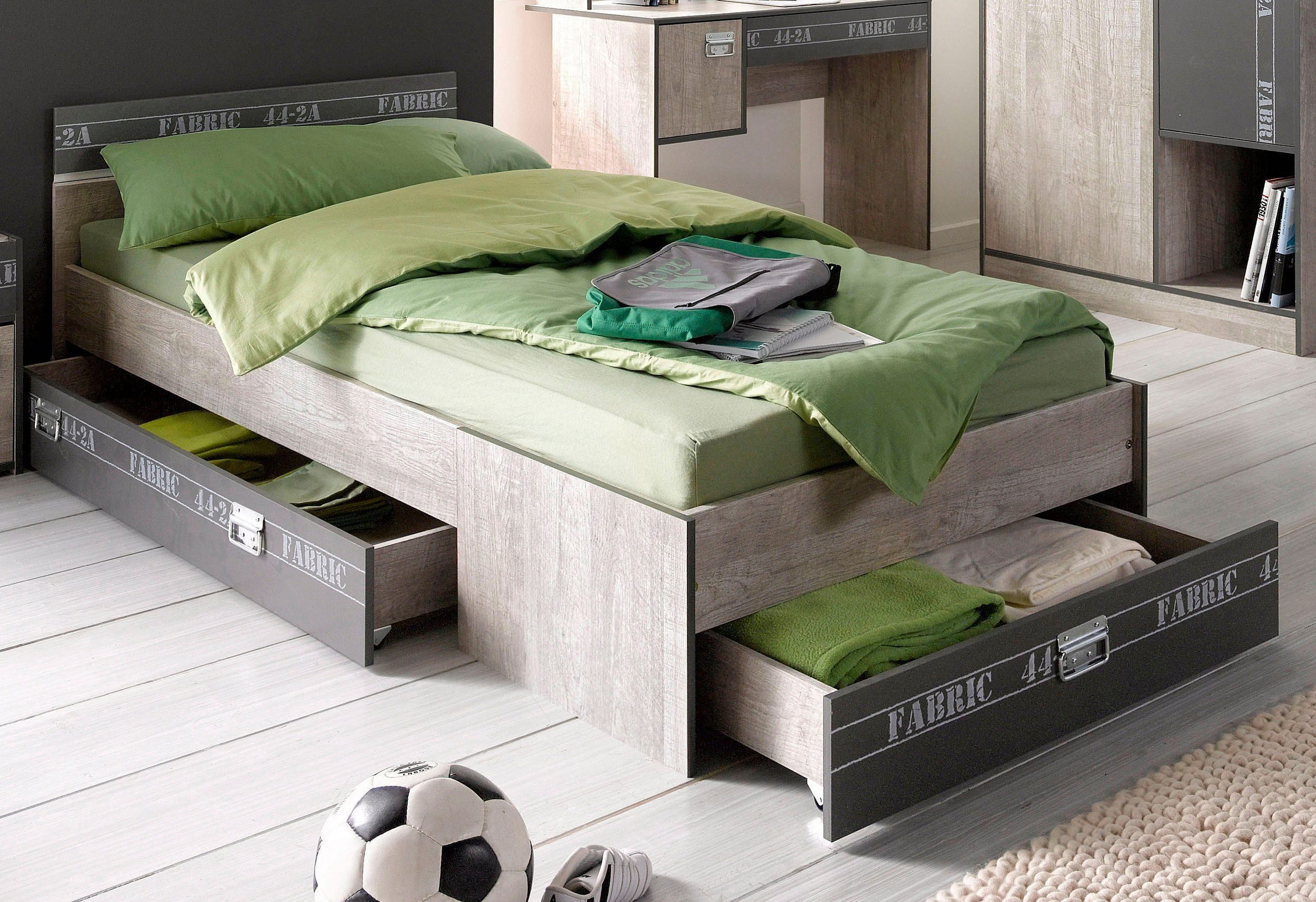 3-teilig, Bettschubkästen Stauraum-Bett Parisot Liegefläche und 90x200 Set Schreibtisch cm), mit Jugendzimmer-Set (Kinderzimmer Fabric,