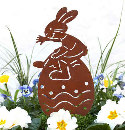 LB H&F Lilienburg Teichfigur Osterhase Hase Osterdeko Osterstecker Rosthase Osterei Gartendeko, (zum Stecken Metall Frühlingsdeko Rostdeko außen draussen Topfstecker Dekofigur HASE AUF EI, Roststecker Gartenstecker Beetstecker Dekoration Blumenstecker Figur), Frühling Ostern Rost Stecker Garten Deko Dekoration Beet Blumenkübel