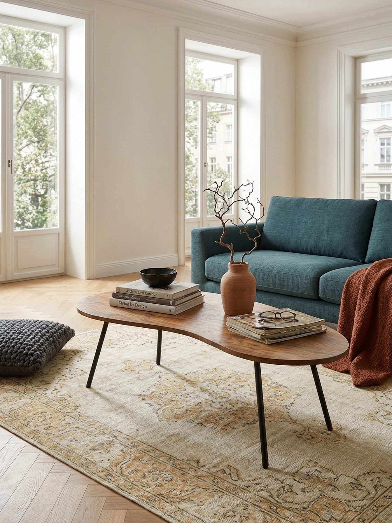 KADIMA DESIGN Couchtisch Nierentisch Massivholz mit Metallbeinen, Holztisch Massivholztisch (Massivholztisch, Tisch Flach Modern), Schwarz, Nierentisch Massivholz, Holztisch Tischbeine Metall, Cooler