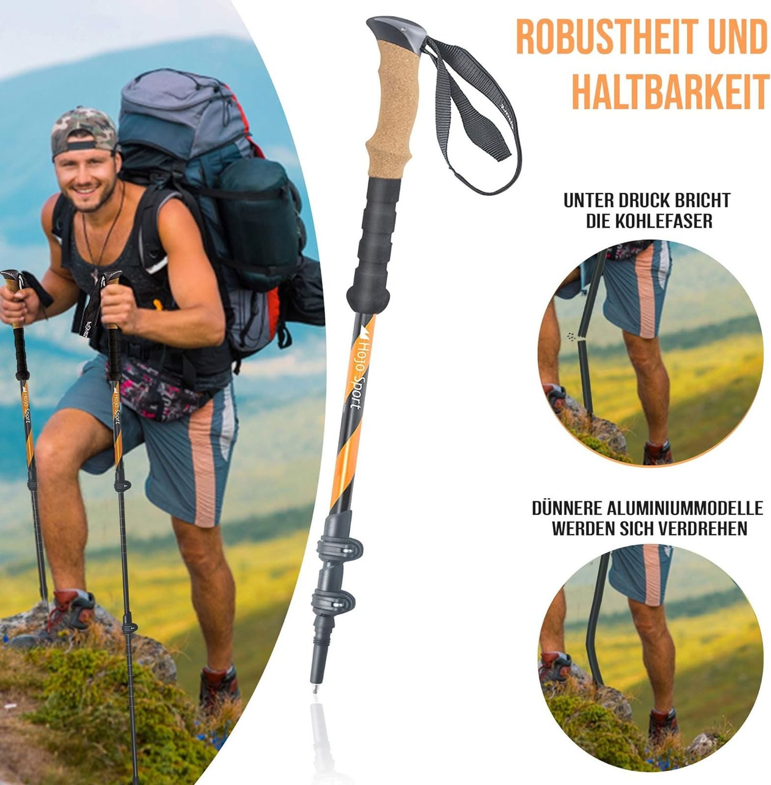 Teleskopstöcke Teleskop Wanderstock Walking Stöcke verstellbar aus Alu mit Korkgriff