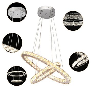 LETGOSPT Deckenleuchte LED Kristall Deckenlampe Dimmbar Hängelampe Pendelleuchte Oval Design, LED fest integriert, kaltweiß, neutralweiß, warmweiß, 36W, Zwei Ringe, Höhenverstellbar, für Wohnzimmer Schlafzimmer