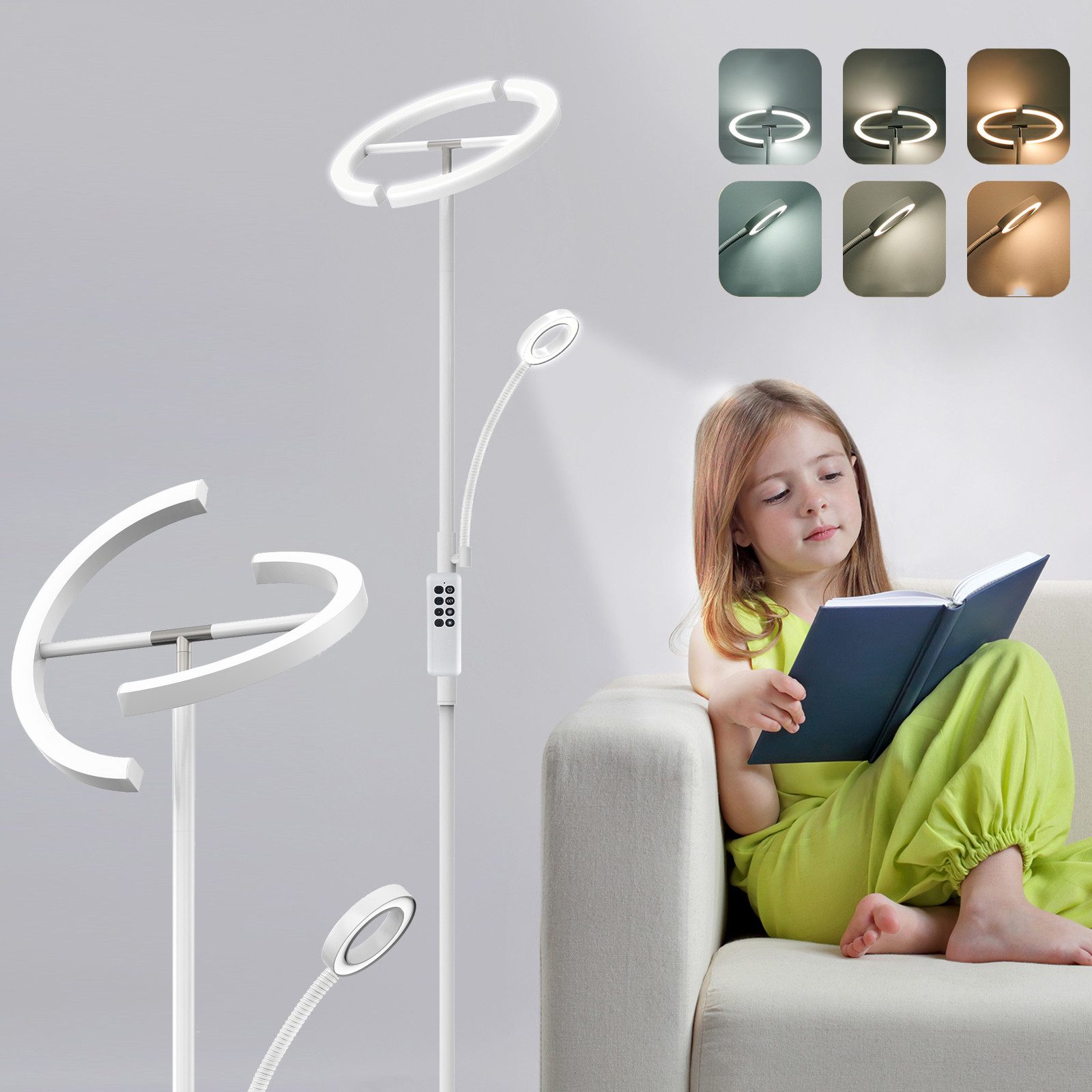 ANTEN LED Stehlampe LED Stehleuchte Flexibler Leseleuchte Dimmbar Deckenfluter Wohnzimmer, Weiß Verstellbare Leselampe