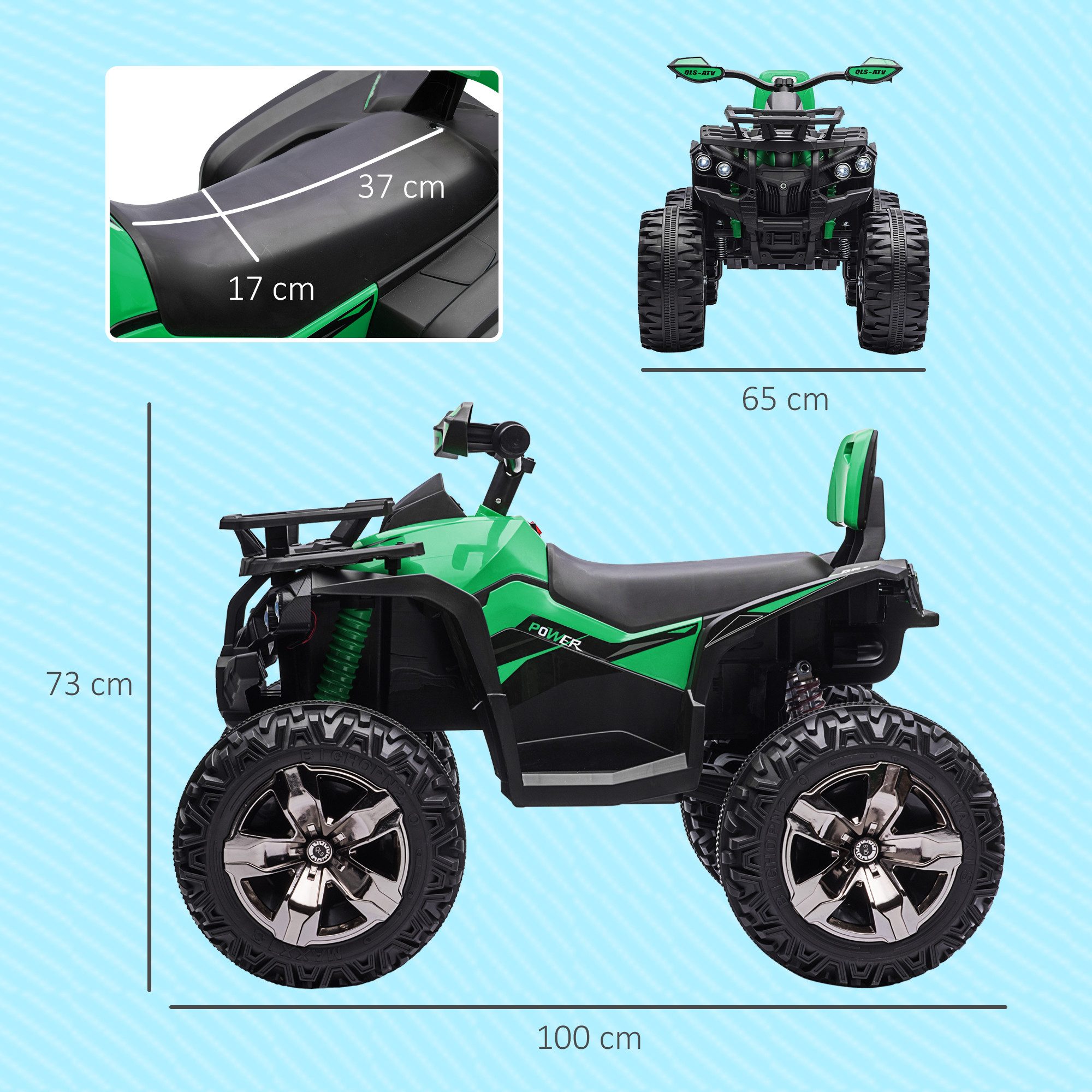 HOMCOM Elektro-Kinderquad Kinder Quad, Vorwärts-Rückwärtsfunktion, 2 Motor, Kinderfahrzeug, Belastbarkeit 30 kg, (1-tlg), für Kinder 3-5 Jahre, Grün