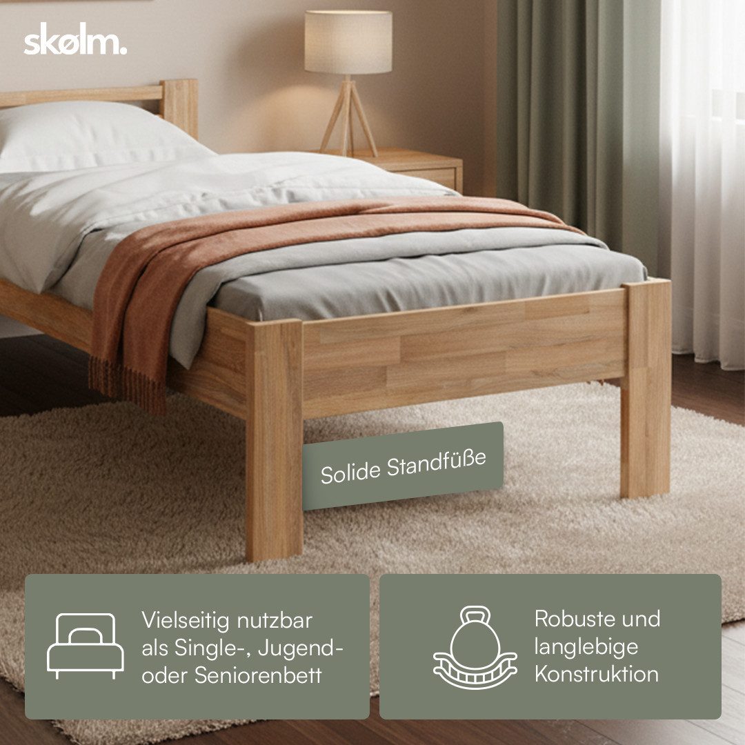 skølm Massivholzbett Fenrir, Seniorenbett mit Komforthöhe 51 cm (100x200 cm), Einzelbettgestell aus Eichenholz geölt, auch verfügbar in 90x200 cm – Bild 5 von 5