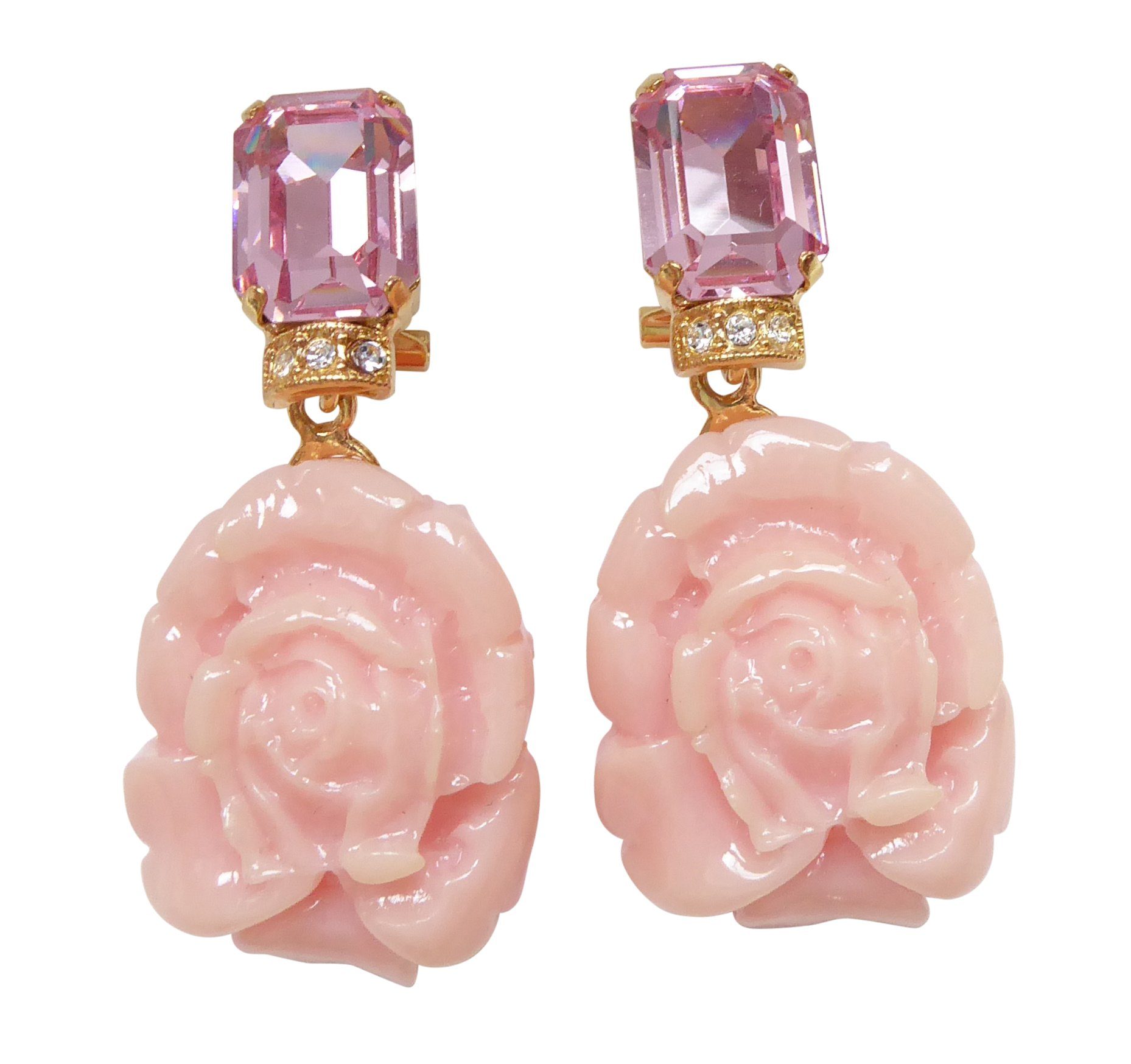 Mugello Paar Ohrclips Fleur Clips rosa Rosen-Form schönes Geschenk chic Statement, made in Germany Designer JustWin, Statementohrringe