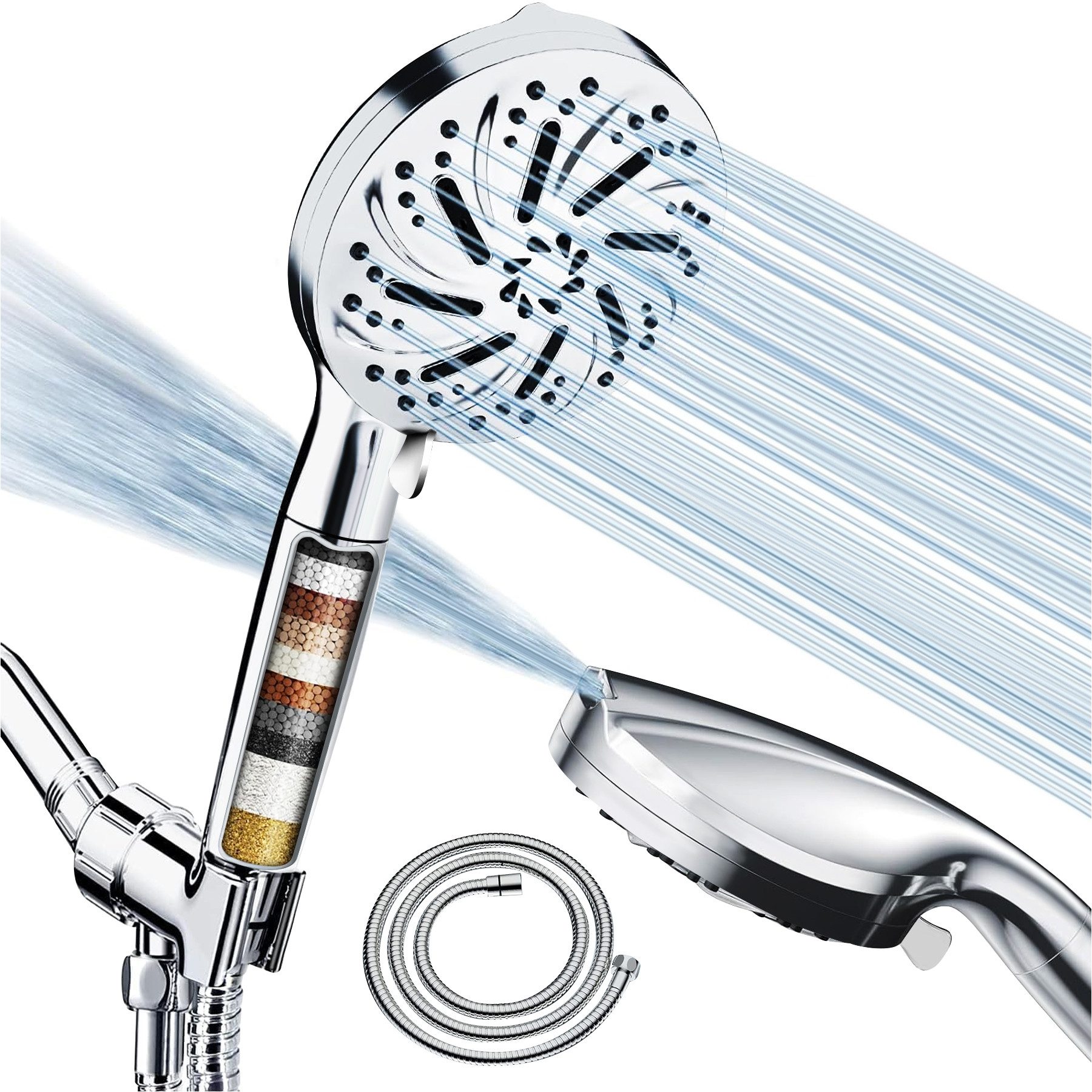 Mutig Duschbrause Duschkopf mit Filter,Hochdruck Handbrause mit Schlauch,Brausekopf, (10 Strahlarten Duschkopf Wassersparend mit Filtration in 15 Schichten, Duschbrause für Hartes Wasser,Rest-Chlor,Bakterien, Schwermetall), für Badezimmer zu Hause,Hotels,Fitnessstudios,öffentliche Duschen