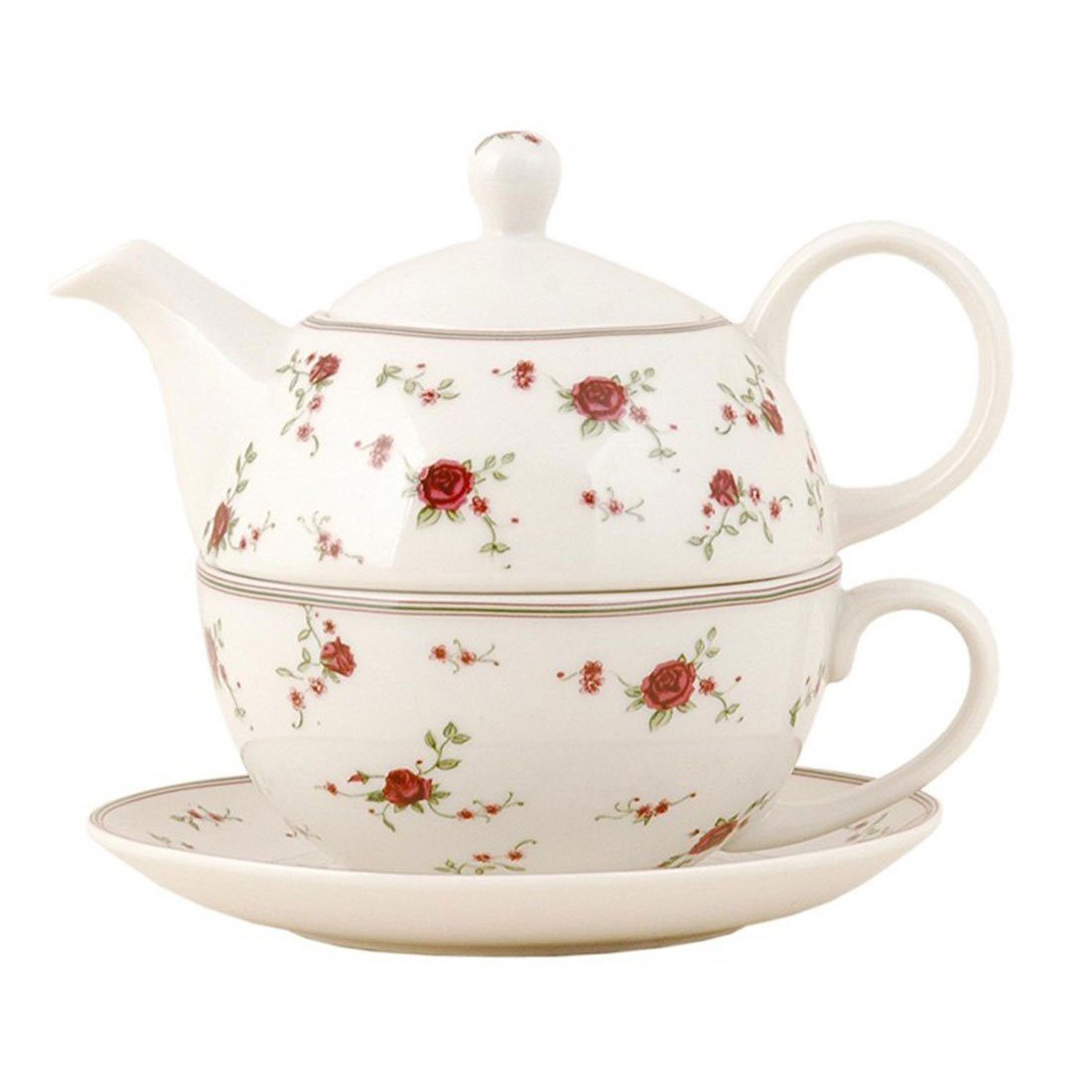 Teekanne Clayre & Eef La Petite Rose Teekanne mit Tasse Rosenmuster (0,4 l)