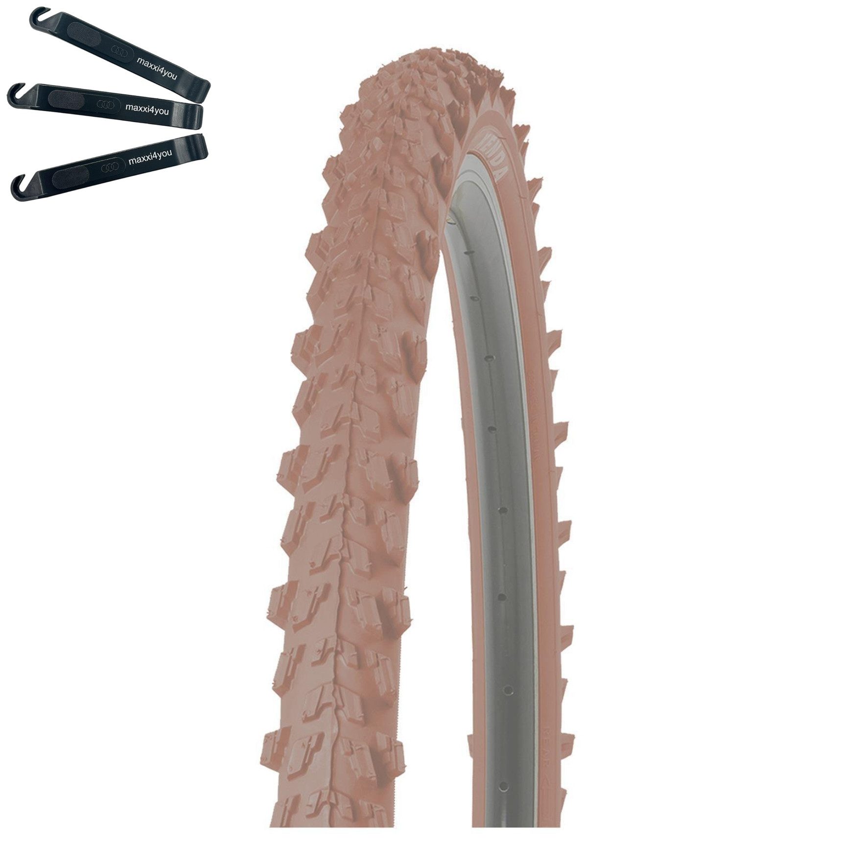 maxxi4you Fahrradreifen 1 x Kenda Pyscho K-829 MTB 24 x 1,95 (50-507) Braun inkl. Reifenheber