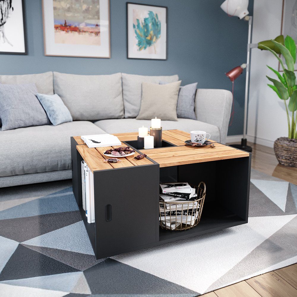 Vicco Couchtisch Anton, Anthrazit/Goldkraft Eiche, 80 x 80 cm