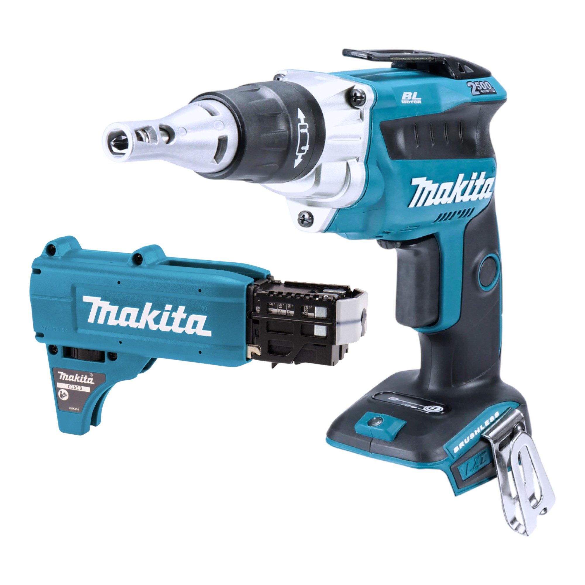 Makita Akku-Trockenbauschrauber DFS 250 Z 18 V + Magazinschrauben Vorsatz - ohne Akku, ohne Ladegerät
