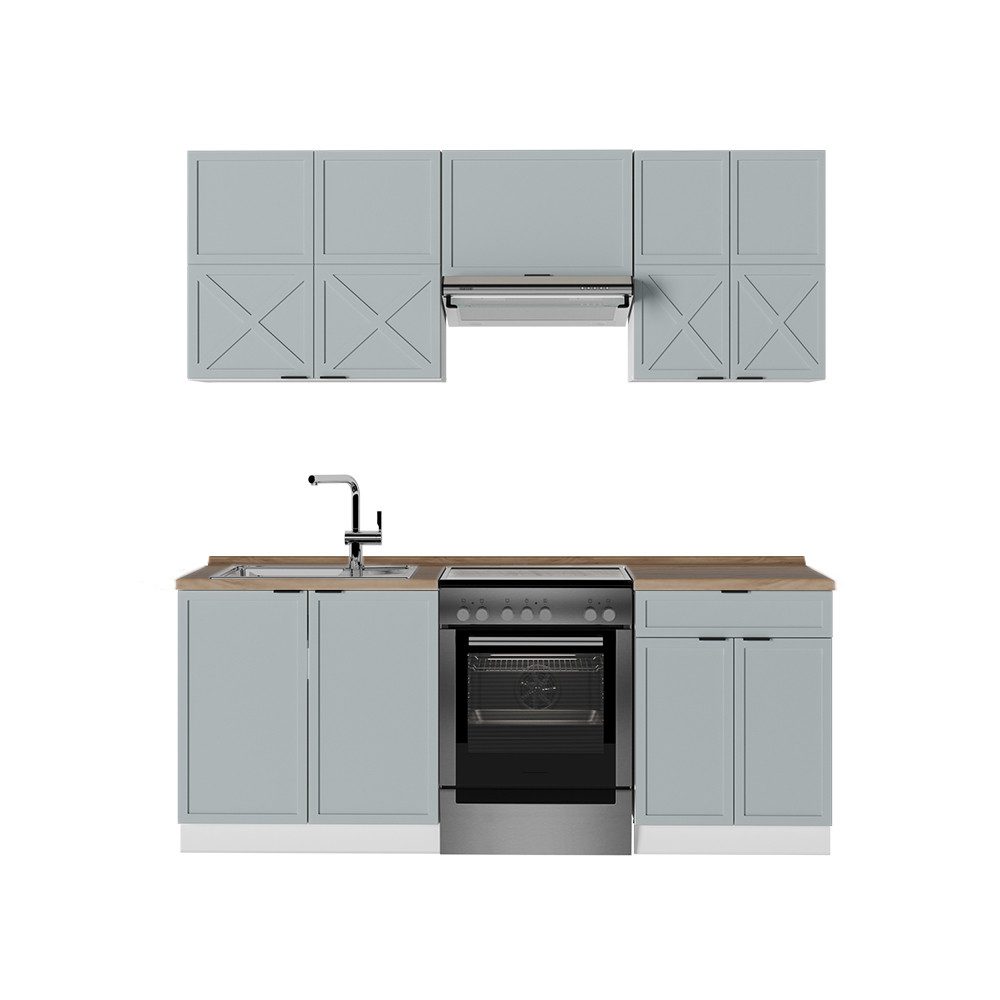 Vicco Küchenzeile Fame-Line, Hellblau-grau/Weiß/Weiß, 200 cm, günstig online kaufen