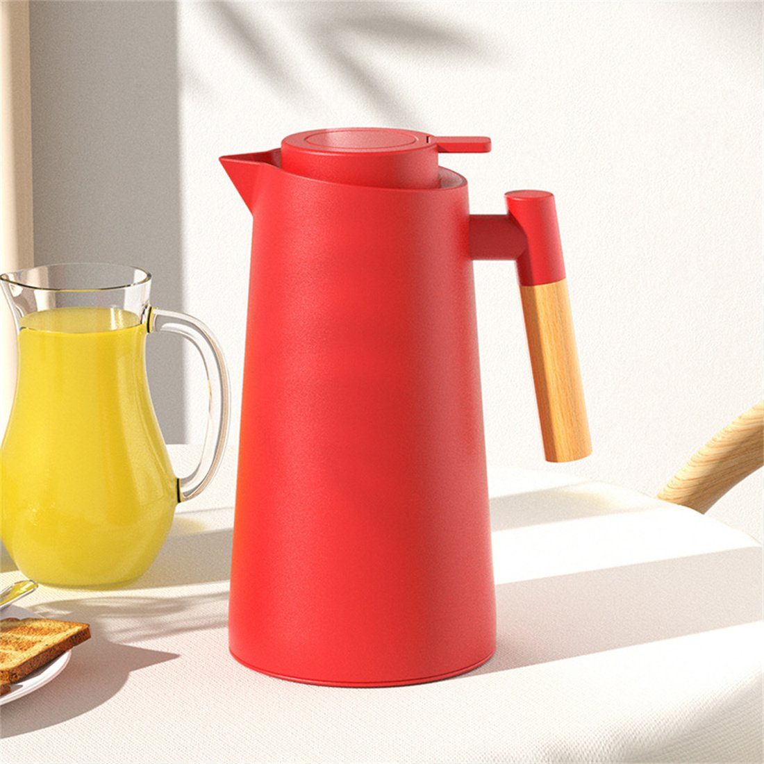 DÖRÖY Isolierkanne mit Rot Kaffeekanne Kapazität, Wasserkocher großer Thermoskanne, 1000ML