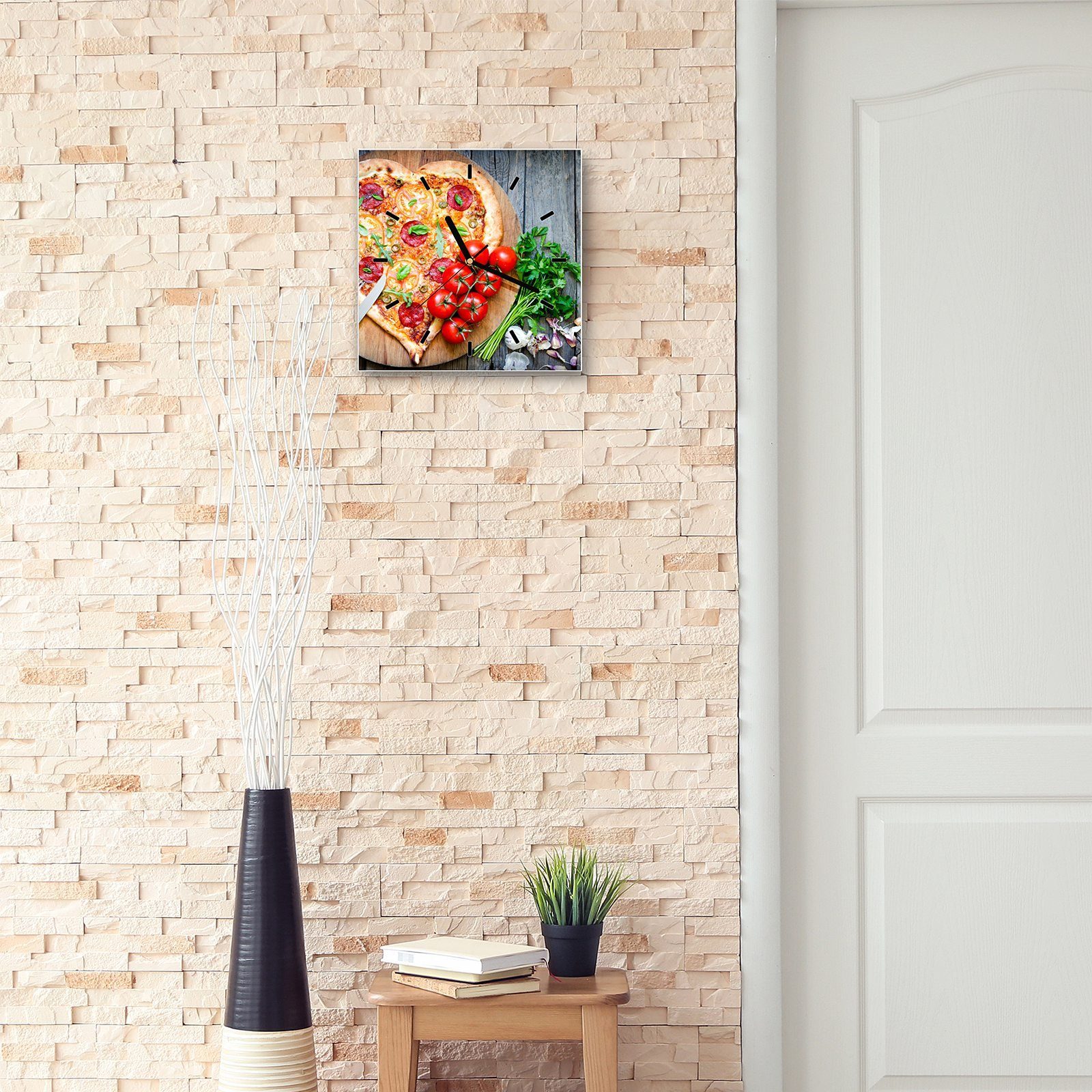 cm Wanduhr Größe x Motiv aus 30 30 Primedeco Pizza Herz Glasuhr Wanduhr mit Wandkunst