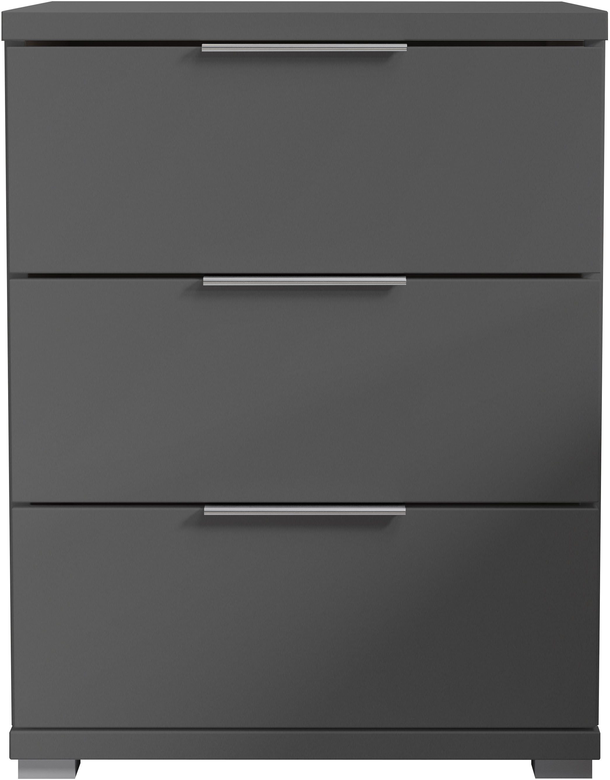 Schlafkontor Nachtkommode Smilla Nachttisch, Nachtkonsole mit Schubkästen, Korpus melaminbeschichtet, silberfarbige oder schwarze Griffe