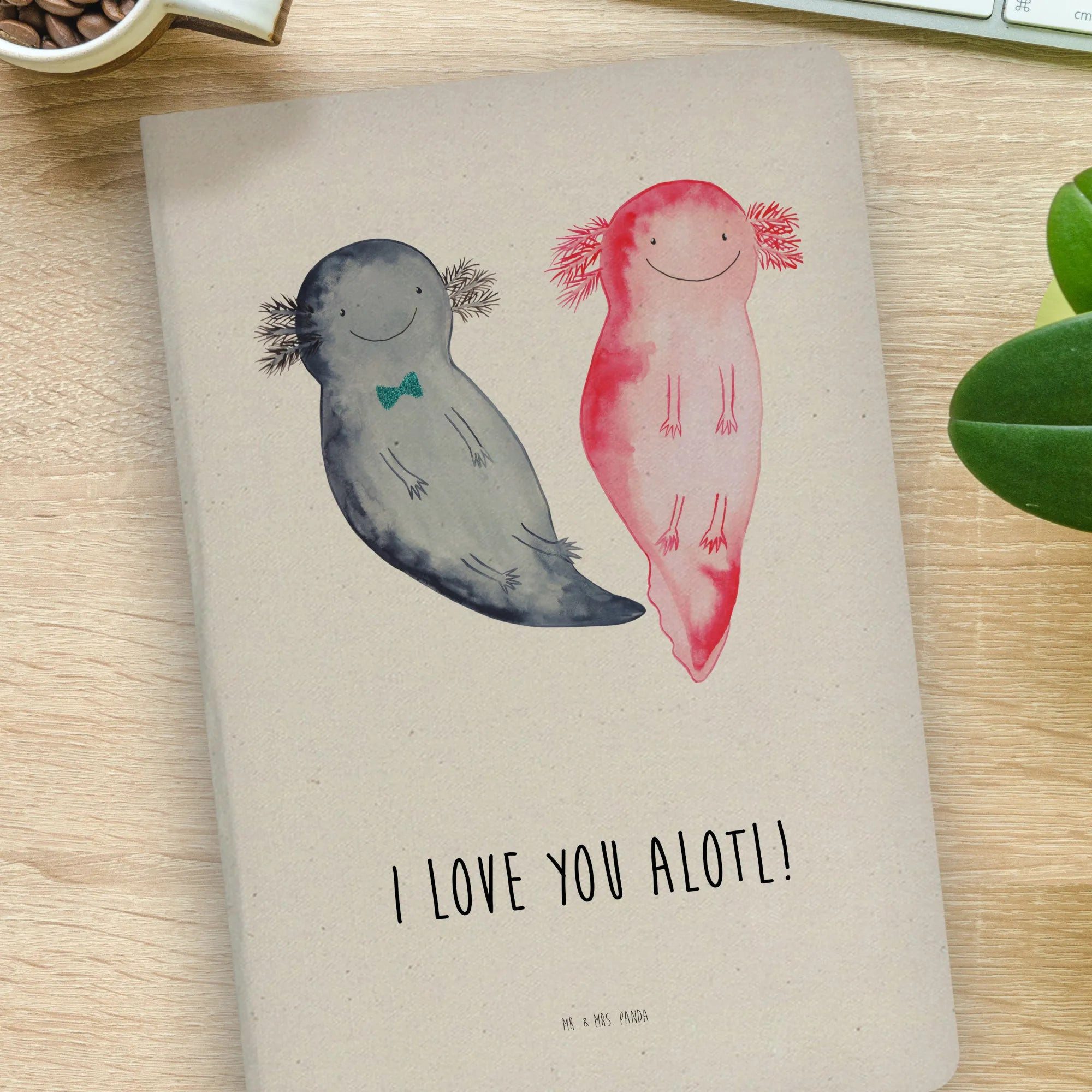 Thumbnail - Mr. & Mrs. Panda Notizbuch Axolotl Liebe - Transparent - Geschenk, DIN A4 Notizbuch Büro, Mitbri Mr. & Mrs. Panda, Langl...