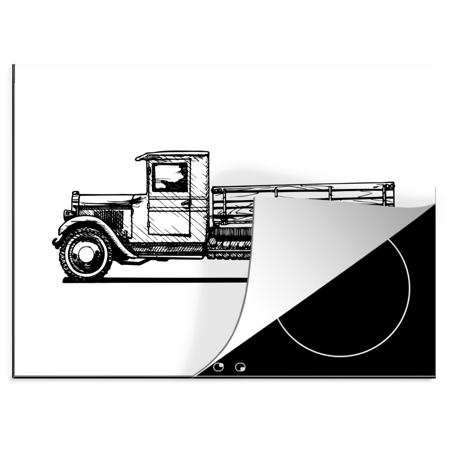 cm, MuchoWow Arbeitsfläche nutzbar, L 312, Ceranfeldabdeckung Mercedes-Benz (1 Herdblende-/Abdeckplatte 70x52 tlg), Vinyl, Alter Mobile