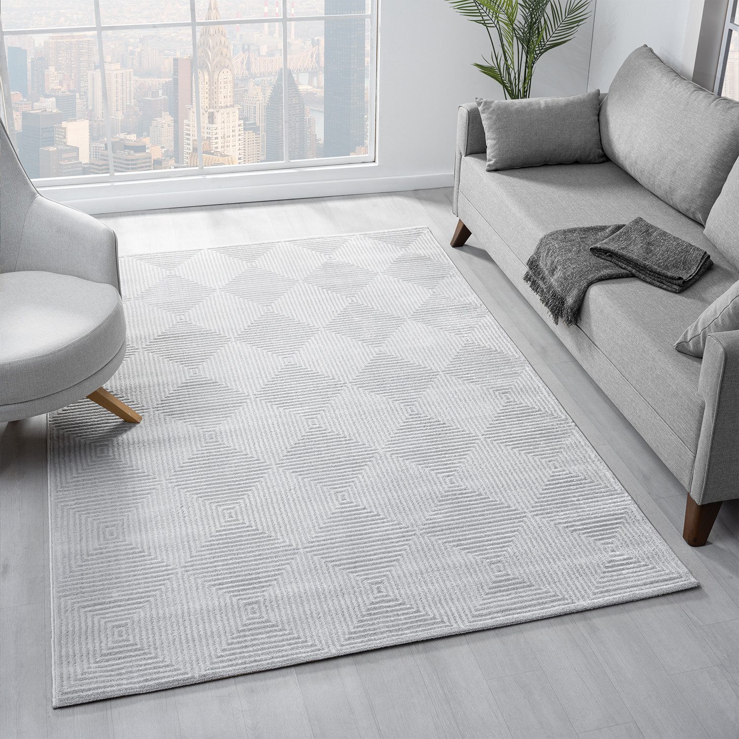 Vimoda Designteppich Wohnzimmer Boho Design 3D Raute Hoch-Tief-Effekt, Rech günstig online kaufen