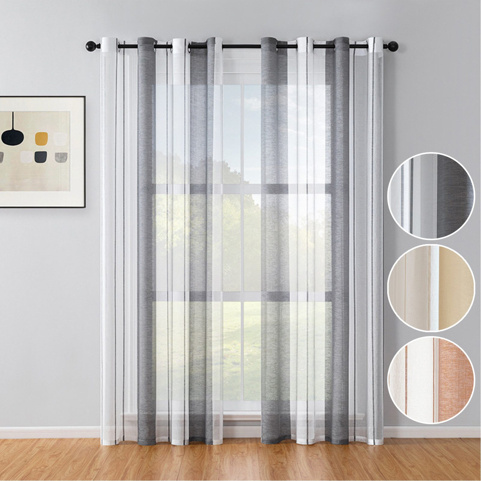 Qelus Vorhang Moderne Streifen-Voilegardinen, 2er-Set, Lichtdurchlässig & Elegant, Semi-Transparent, Mit Ösen, 3 Farben, Für Wohnzimmer & Schlafzimmer