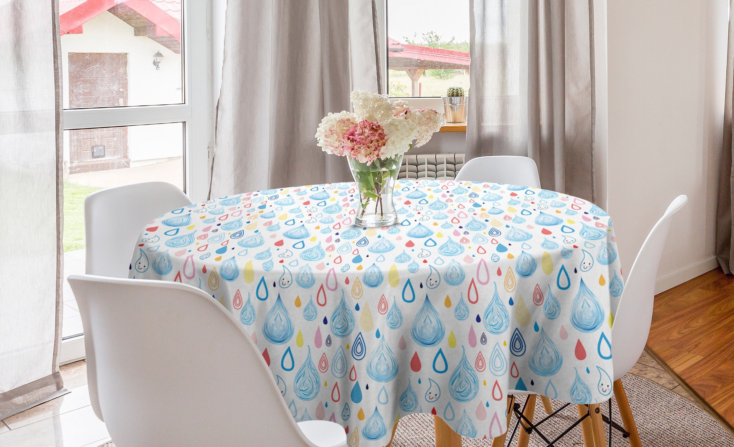 Abakuhaus Tischdecke Kreis Tischdecke Abdeckung für Esszimmer Küche Dekoration, Kids Lustige Regentropfen Herbst