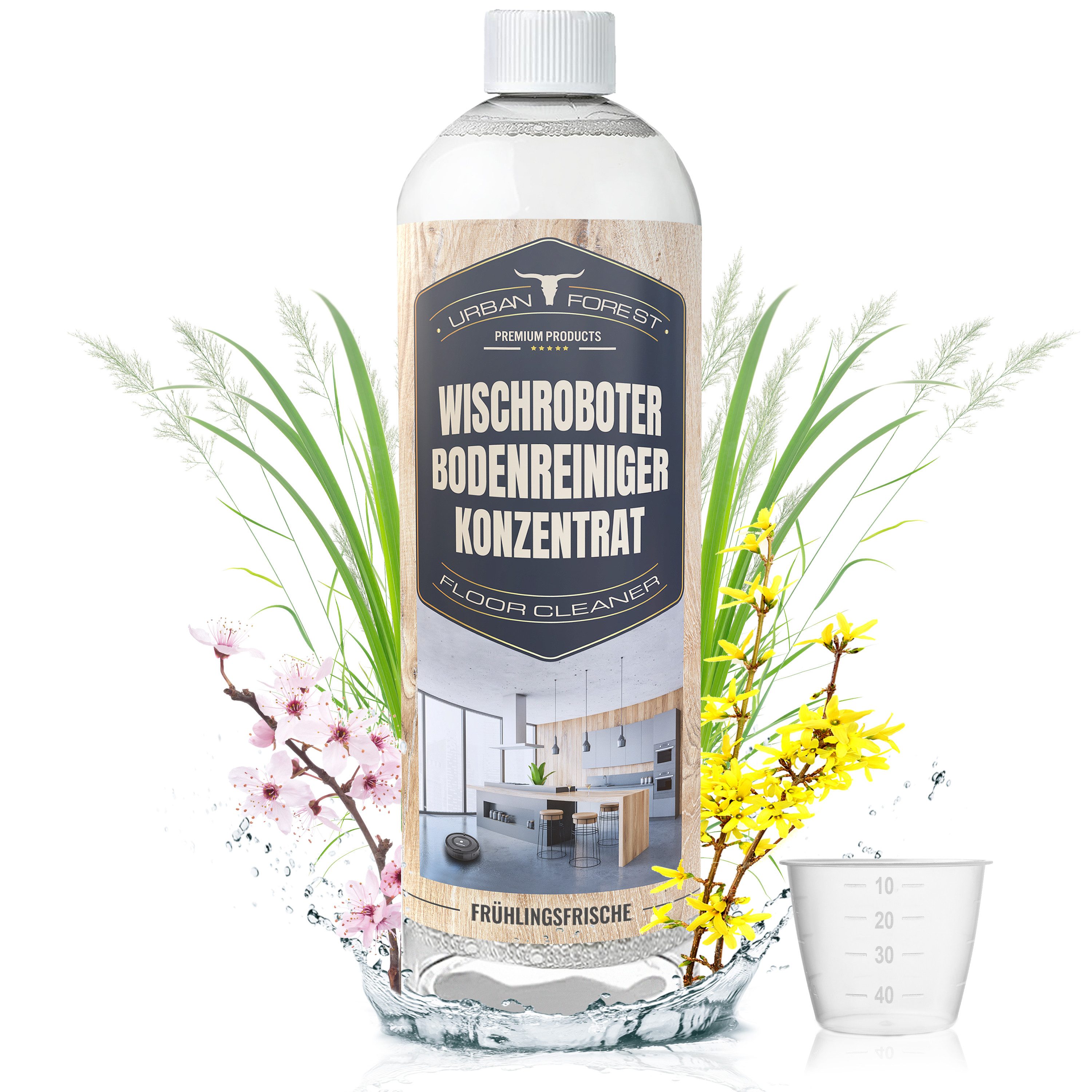 URBAN FOREST Bodenreiniger für Wischroboter Frühlingsfrische + Dosierer Fussbodenreiniger (1-St. 1000)