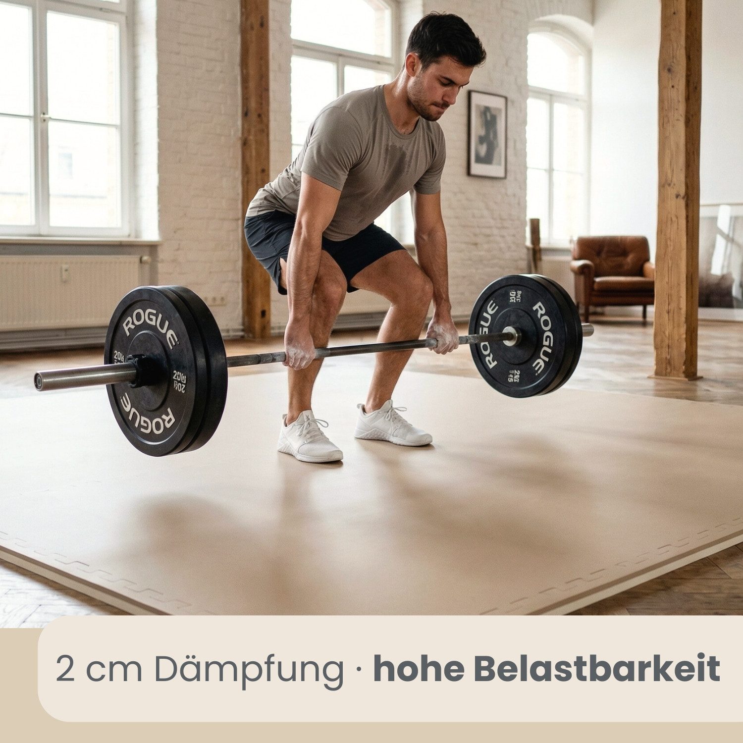 eyepower Fitnessmatte für Zuhause - 1,59m² Trainingsmatte mit Rand - 4 Große Home Gym Matten (4-St), 63x63x2 cm Sport Bodenschutzmatte - Gymnastik Turnmatte Puzzlematte