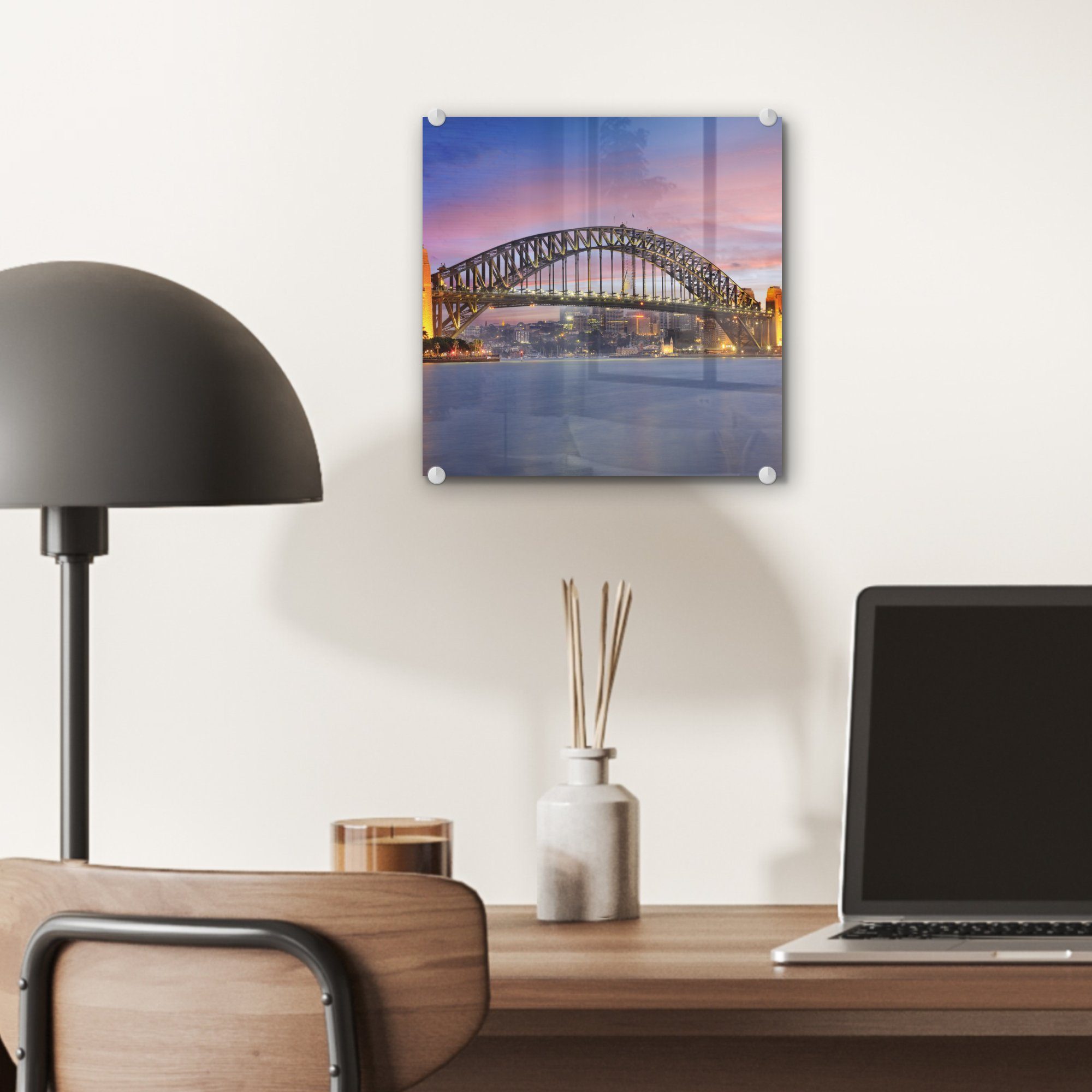 Glas in St), von MuchoWow Bilder und die auf - Skyline Glasbilder Glas - Harbour Bridge Acrylglasbild Foto Wandbild auf Wanddekoration Sydney Australien, - (1 Sydney