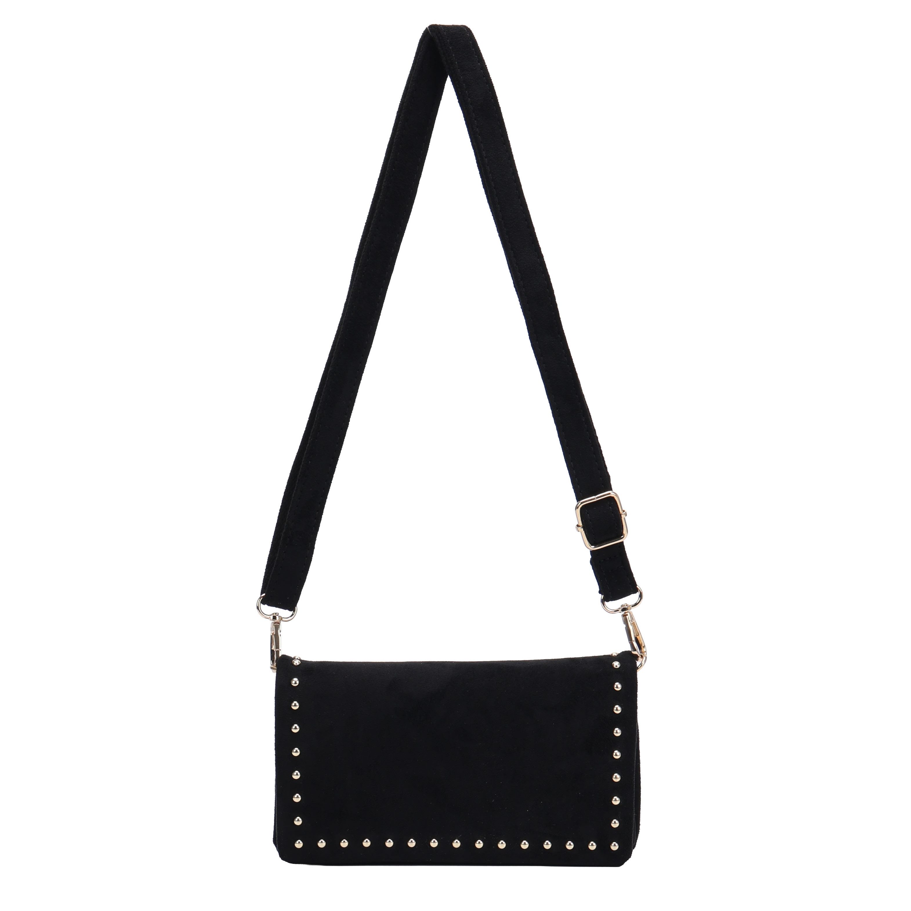 MIRROSI Umhängetasche Damen Wildleder-Optik kleine Crossbody Bag mit Nieten (verstellbarem Schulterriemen, ca. 13 x 3,5 x 20 cm), Kleine Tasche, Schultertasche für jeden Anlass
