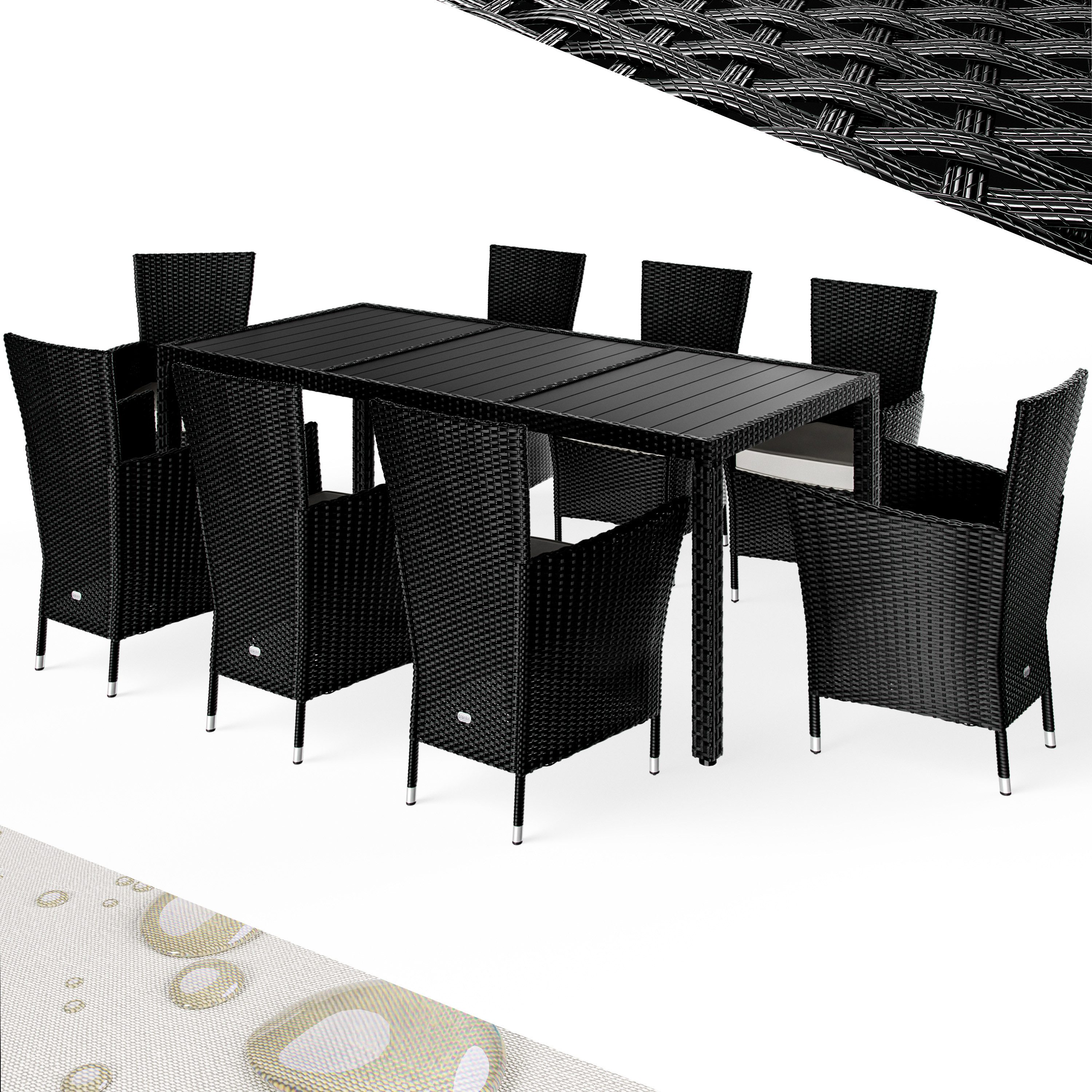 Casaria Garten-Essgruppe, (9-tlg), Polyrattan 8 Stühle Stapelbar 190x90cm Esstisch WPC Holz Wetterfest