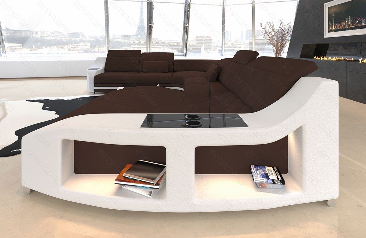 Swing Stoffsofa, wahlweise dunkelbraun-weiß Designersofa M XXL Dreams Bettfunktion mit Wohnlandschaft Couch Polsterstoff Sofa Mikrofaser Sofa