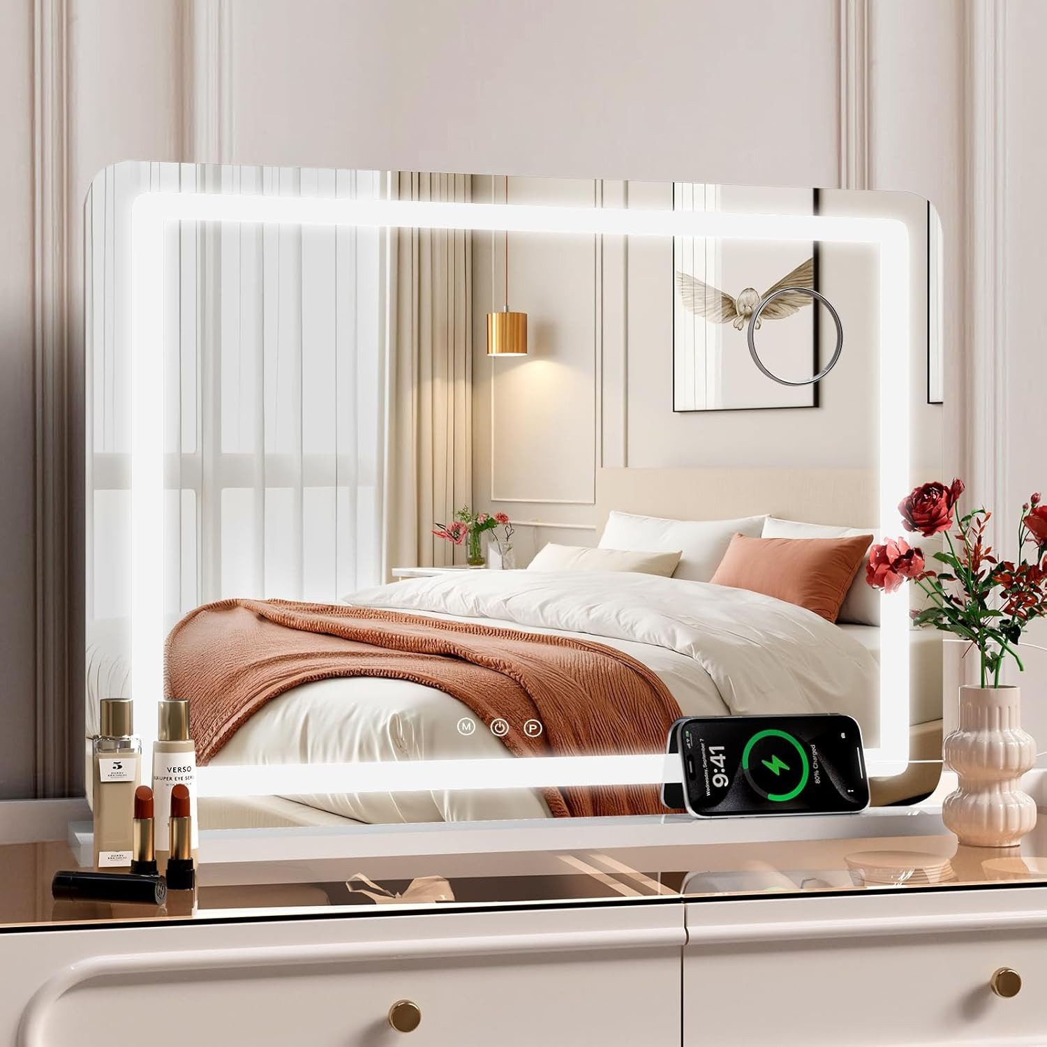 TLGREEN Schminkspiegel mit beleuchtung,Hollywood Spiegel, (58X46/50x40cm, Mit USB und Typ-C,10x-Lupe, 3 Farbtemperaturen, Wandspiegel, Tischspiegel, mit Touchscreen-Steuerung)