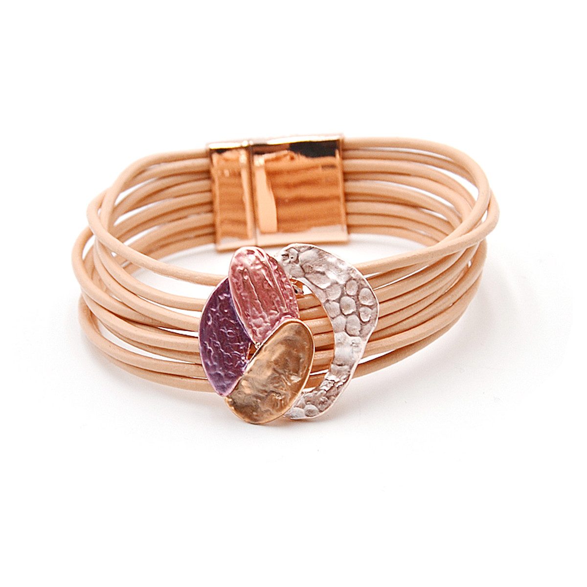 KARMA Armband Lederarmband Damen Rosé Gold Armband Leder Metall modern, Damenschmuck Leder und Metall mit Magnetverschluss