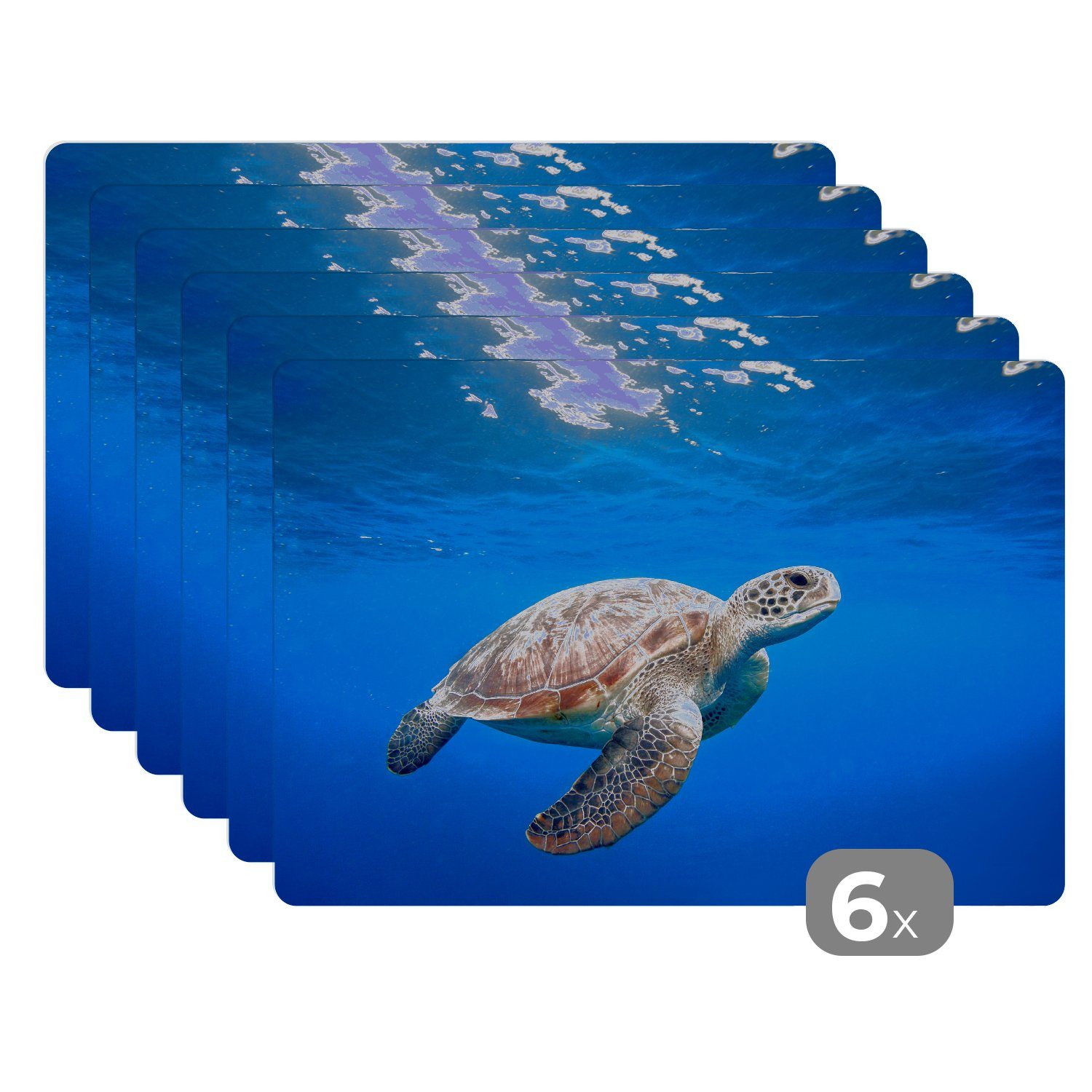 Platzset, Schildkröte im Ozean, MuchoWow, (6-St), Platzset, Platzdecken, Platzmatte, Tischmatten, Schmutzabweisend