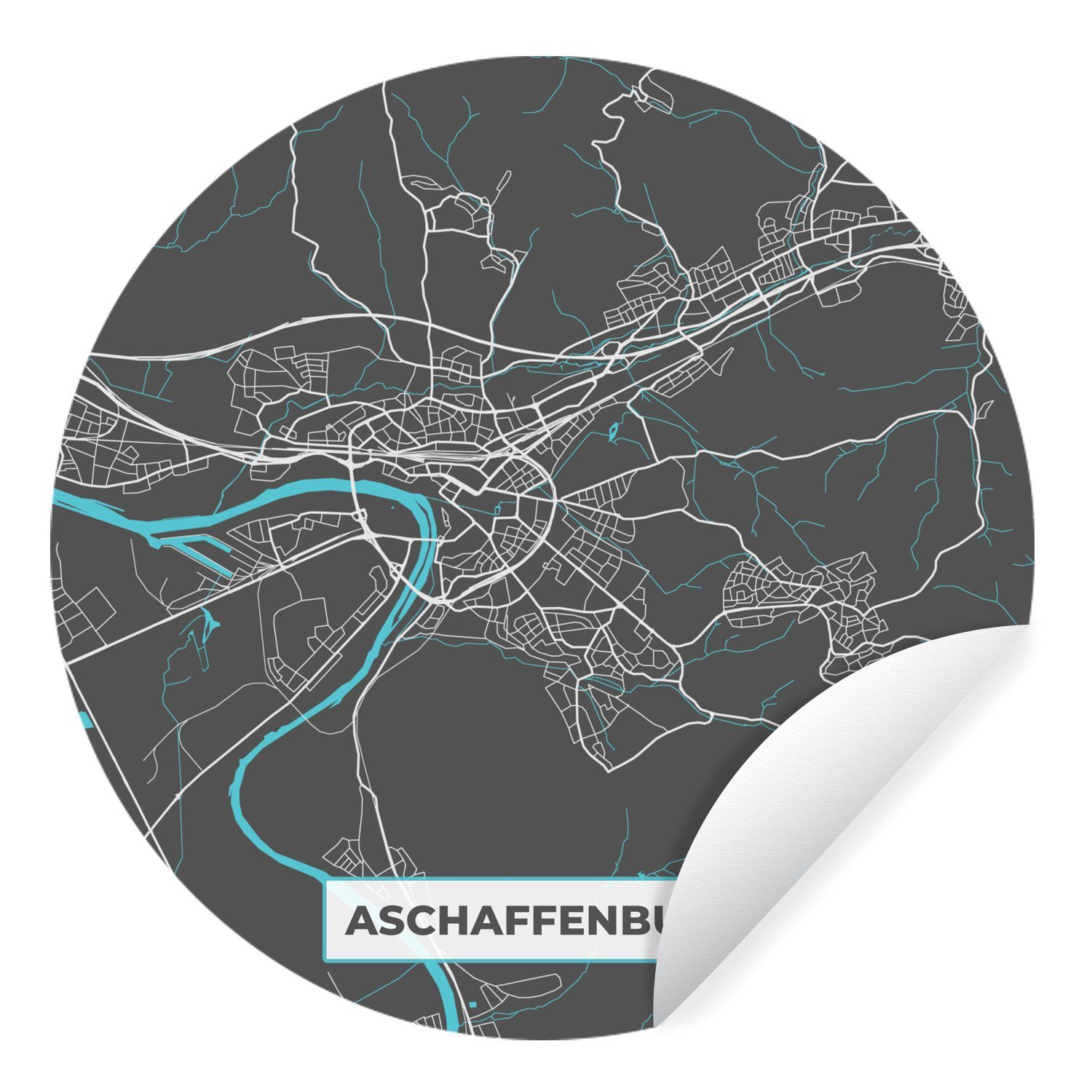 MuchoWow Wandsticker »Karte - Aschaffenburg - Blau - Stadtplan -  Deutschland« (1 St), Tapetenkreis für Kinderzimmer, Tapetenaufkleber, Rund,  Wohnzimmer
