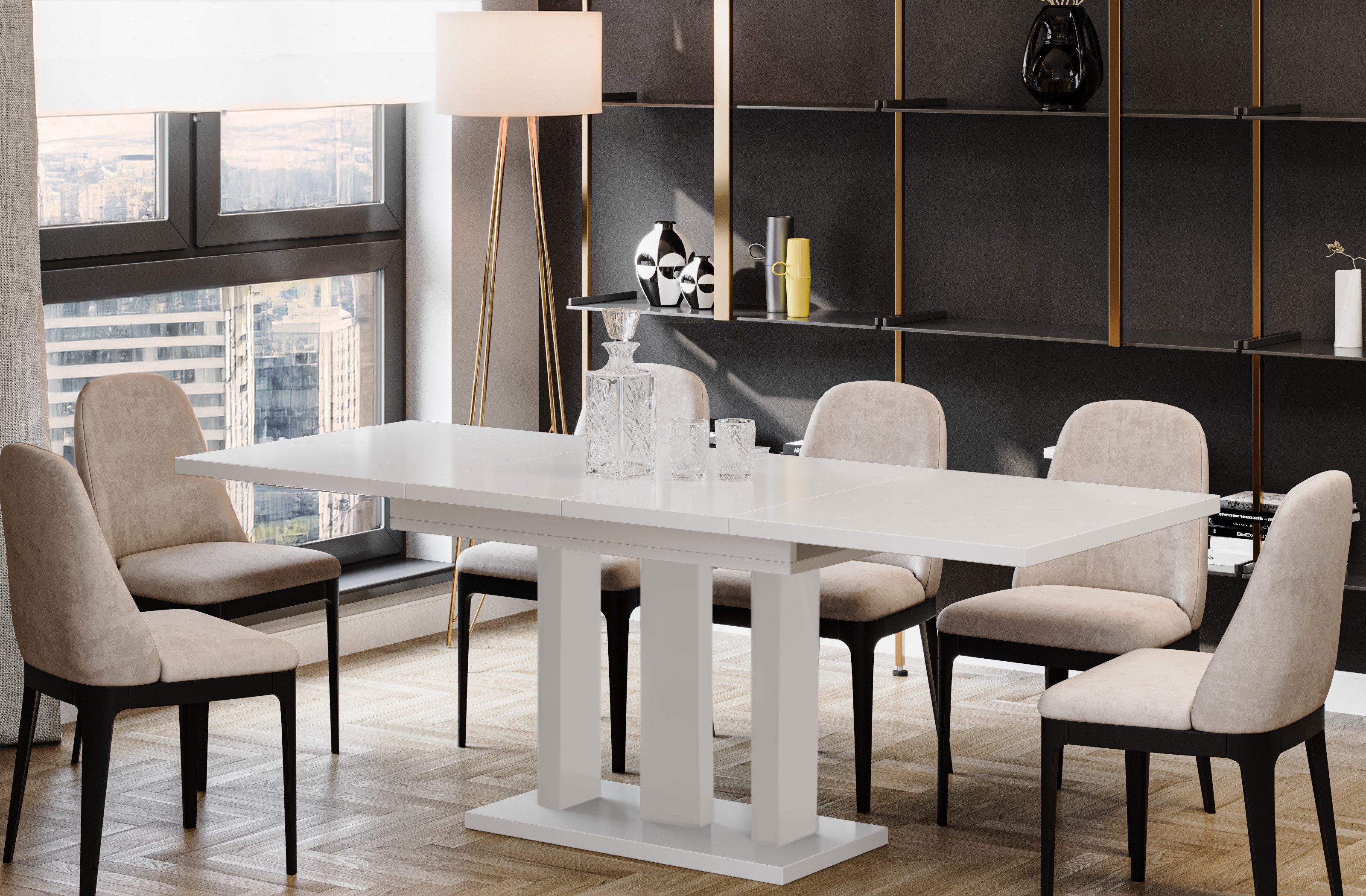 Endo-Moebel Esstisch "Appia Kaschmir Beine" 130-210cm ausziehbar erweiterbar, Für bis zu 8 Personen, Kaschmir Beige Tischbeine
