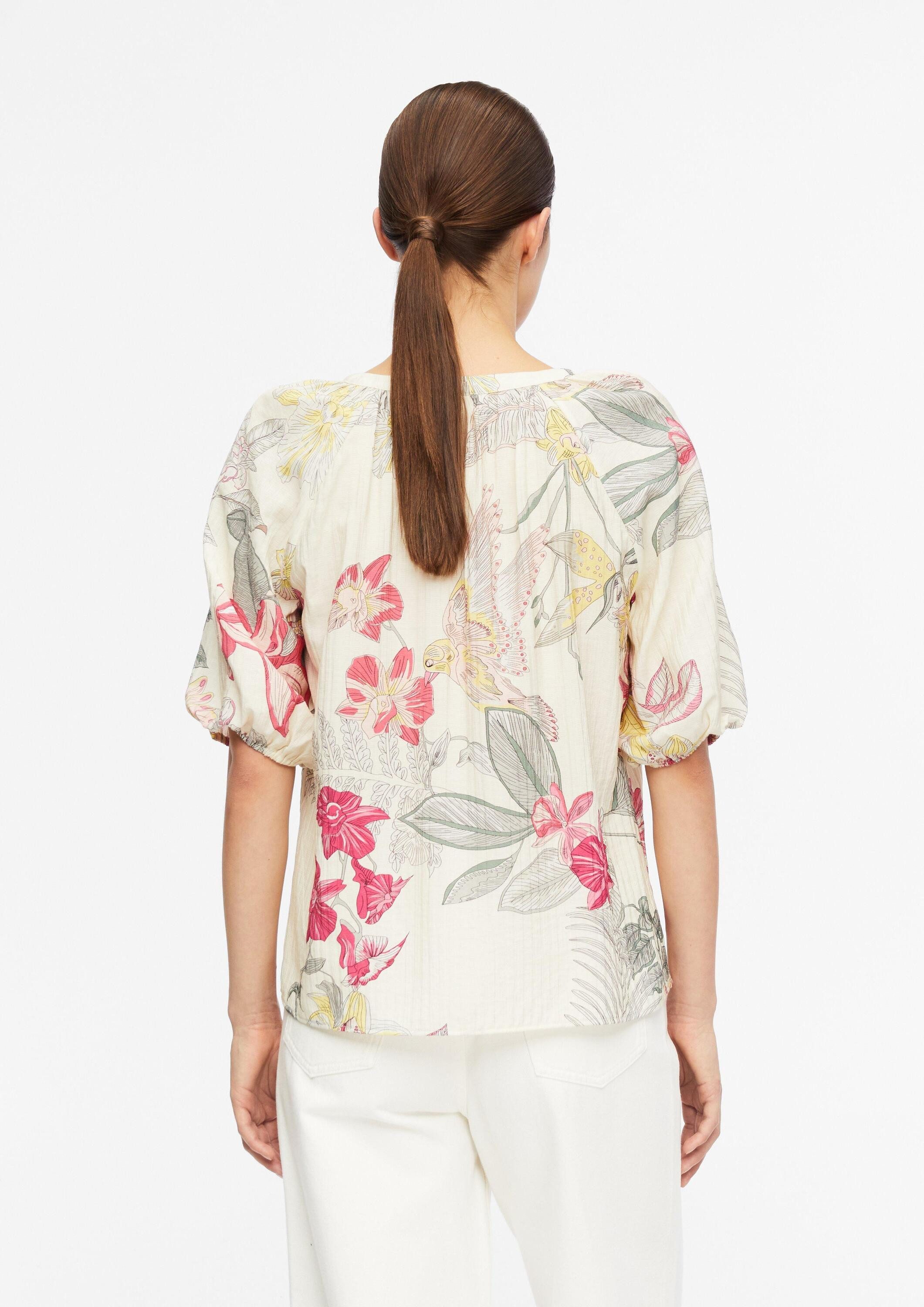 comma Kurzarmbluse Bluse Strukturierte Bluse mit Tunikaauschnitt