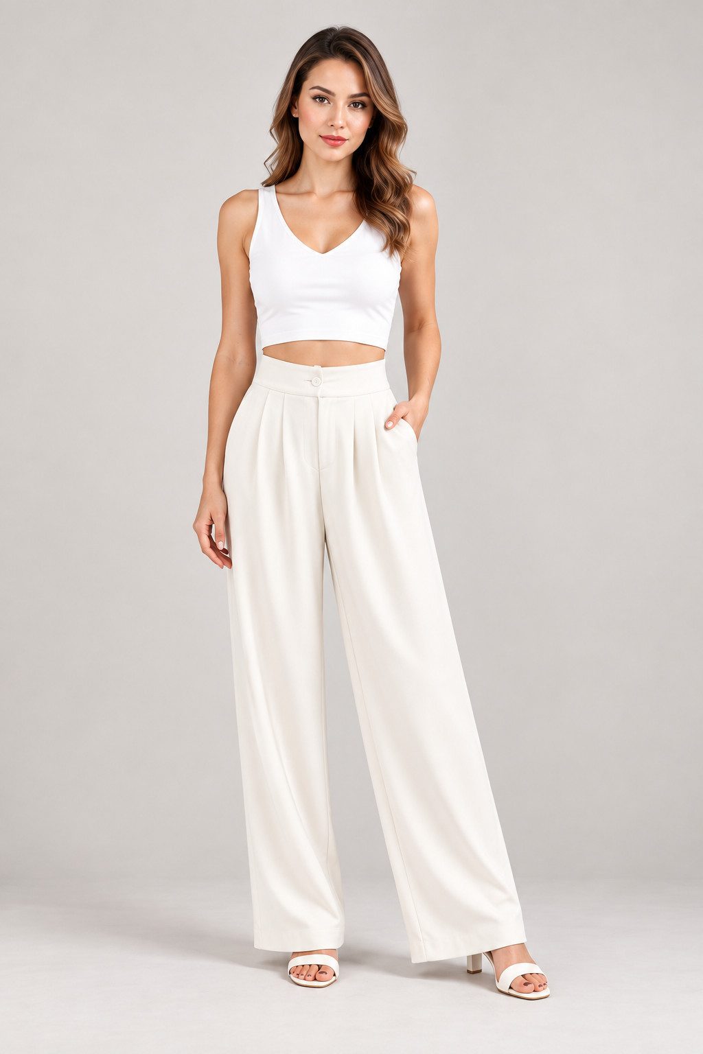fashionshowcase Bundfaltenhose Damen Palazzohose High Waist – Weite Stoffhose mit Taschen Business & Casual Style
