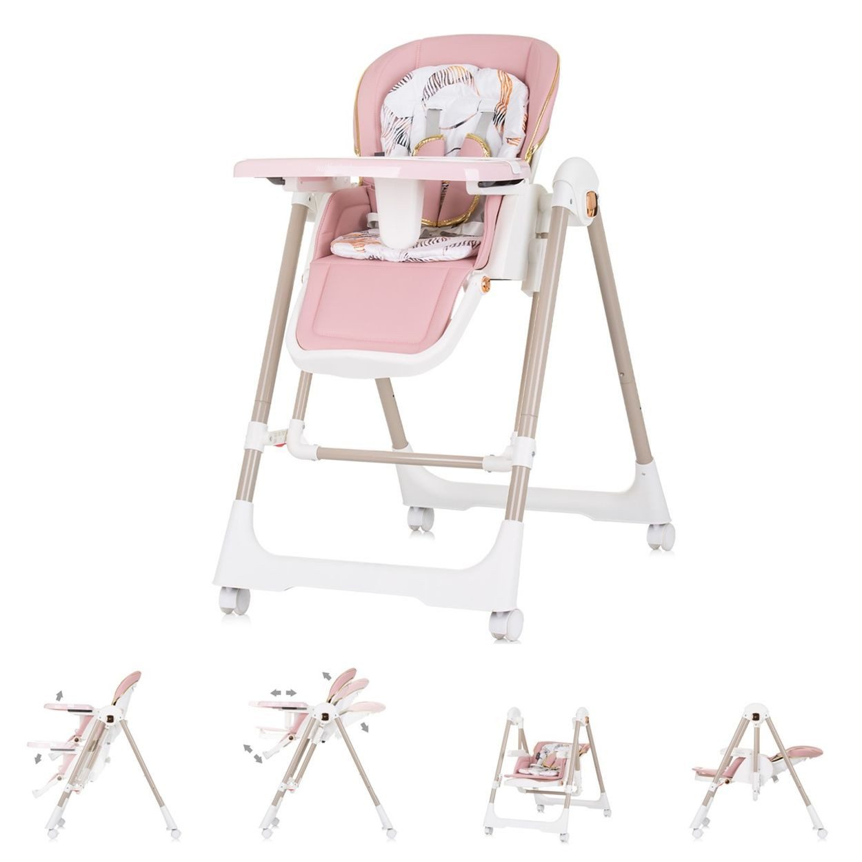 Chipolino Kombihochstuhl Hochstuhl 2 in 1 Milk Shake, verstellbar, Babyschaukel, Räder