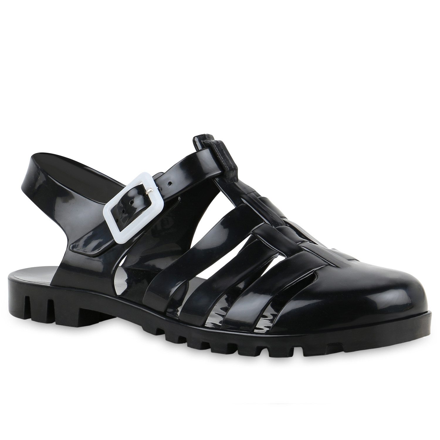 VAN HILL 837646 Pantolette Damen Sandalen Pantoletten Bequeme Lack Cut-Outs Bade-
