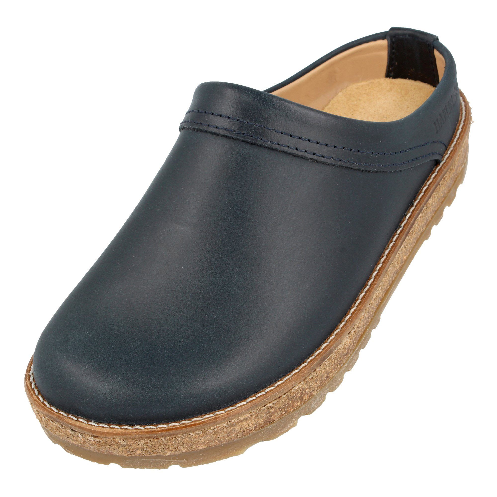 Haflinger Travel Classic Eleganter Clog aus Leder mit Korkfußbett und Gummisohle Hausschuh
