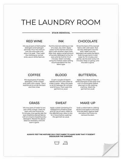 Posterlounge Wandfolie Typobox, The Laundry Room - Fleckenentfernung (englisch), Badezimmer Grafikdesign
