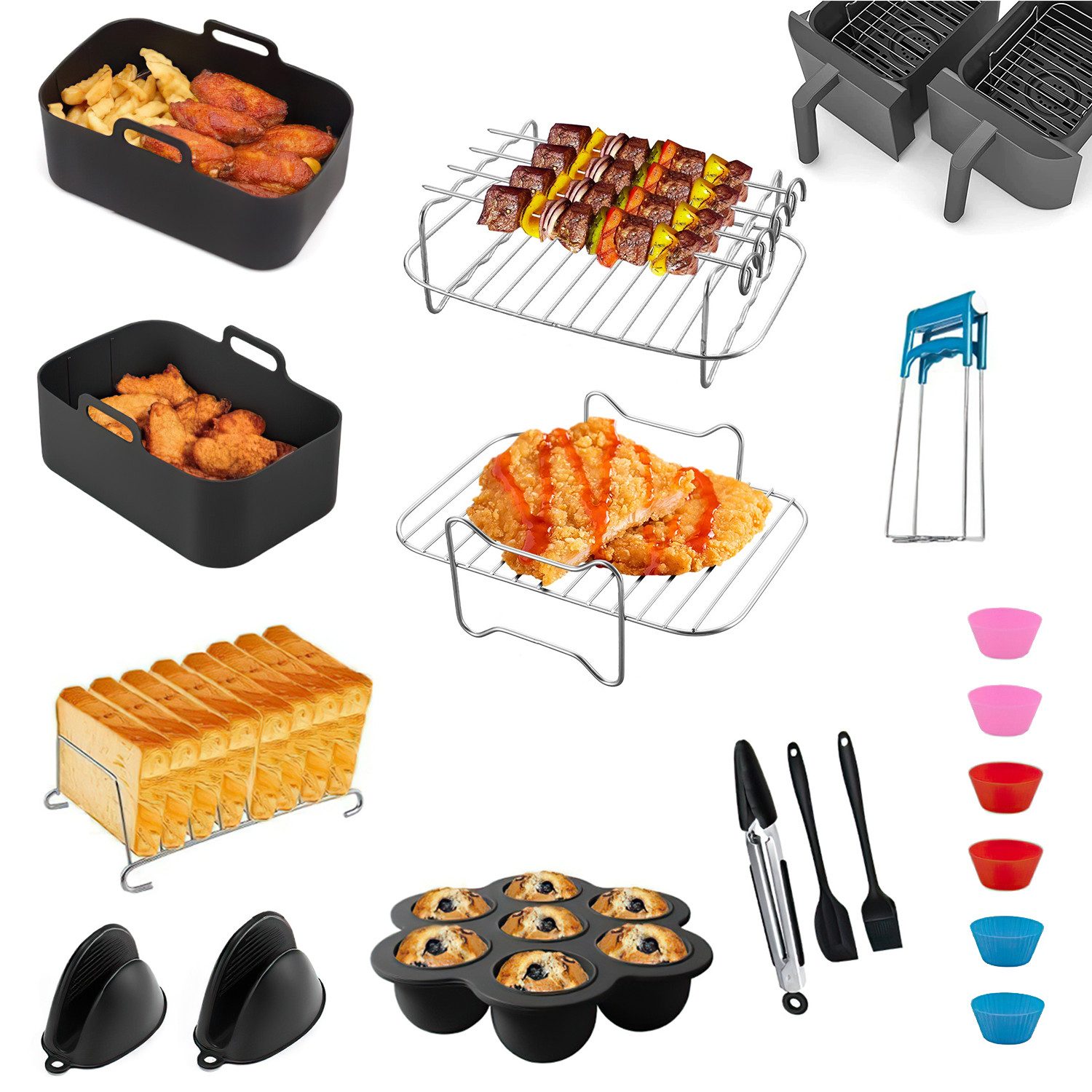 Küchenmaschinen Zubehör-Set Heißluftfritteuse Zubehör 19 stück für Dual Zone AF400EU AF300EU