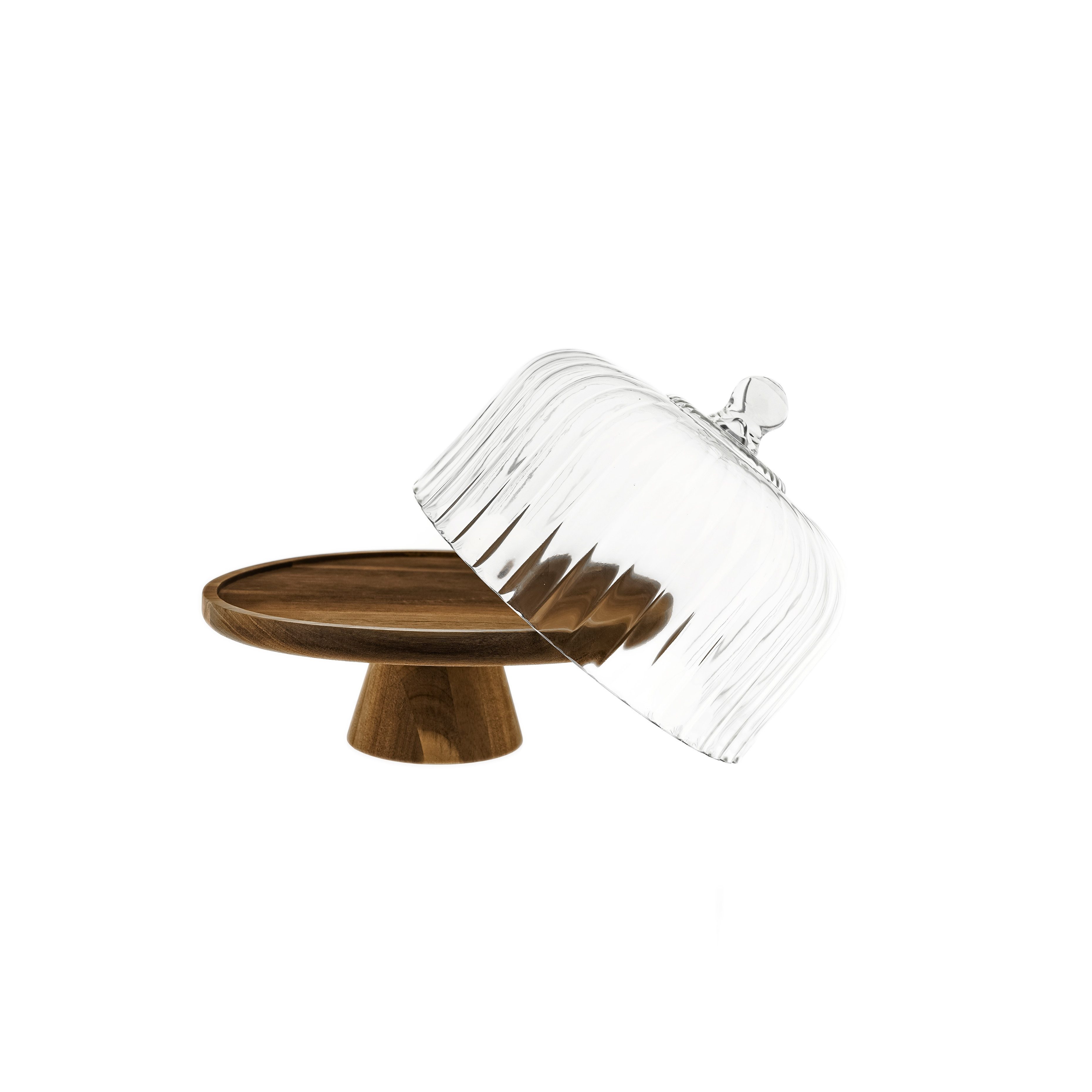Almina Servierplatte Luana La Torta Medio, Glas, Holz, (1-tlg), mit Glasglocke & Holzfuß, ø26 x 26 cm – Bild 2 von 5