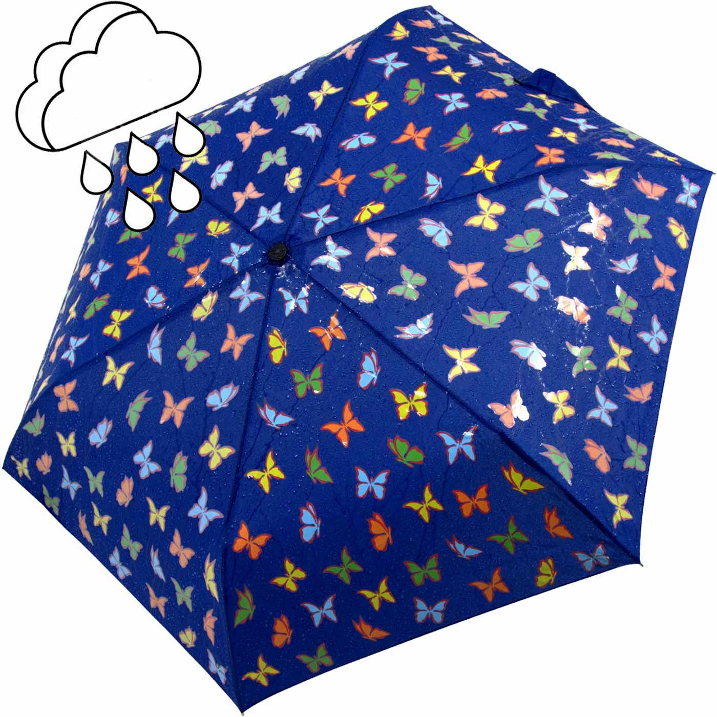 Nässe Wet Taschenregenschirm - Print Motiv, mit Schmetterlinge iX-brella Farbänderung bei Kinderschirm Mini iX-brella