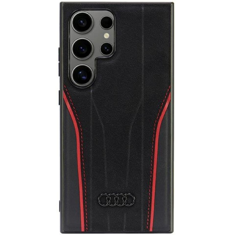 Audi Handyhülle Galaxy S24 Ultra Echtleder MagSafe schwarz rot Logo 6,8 Zoll, Kantenschutz