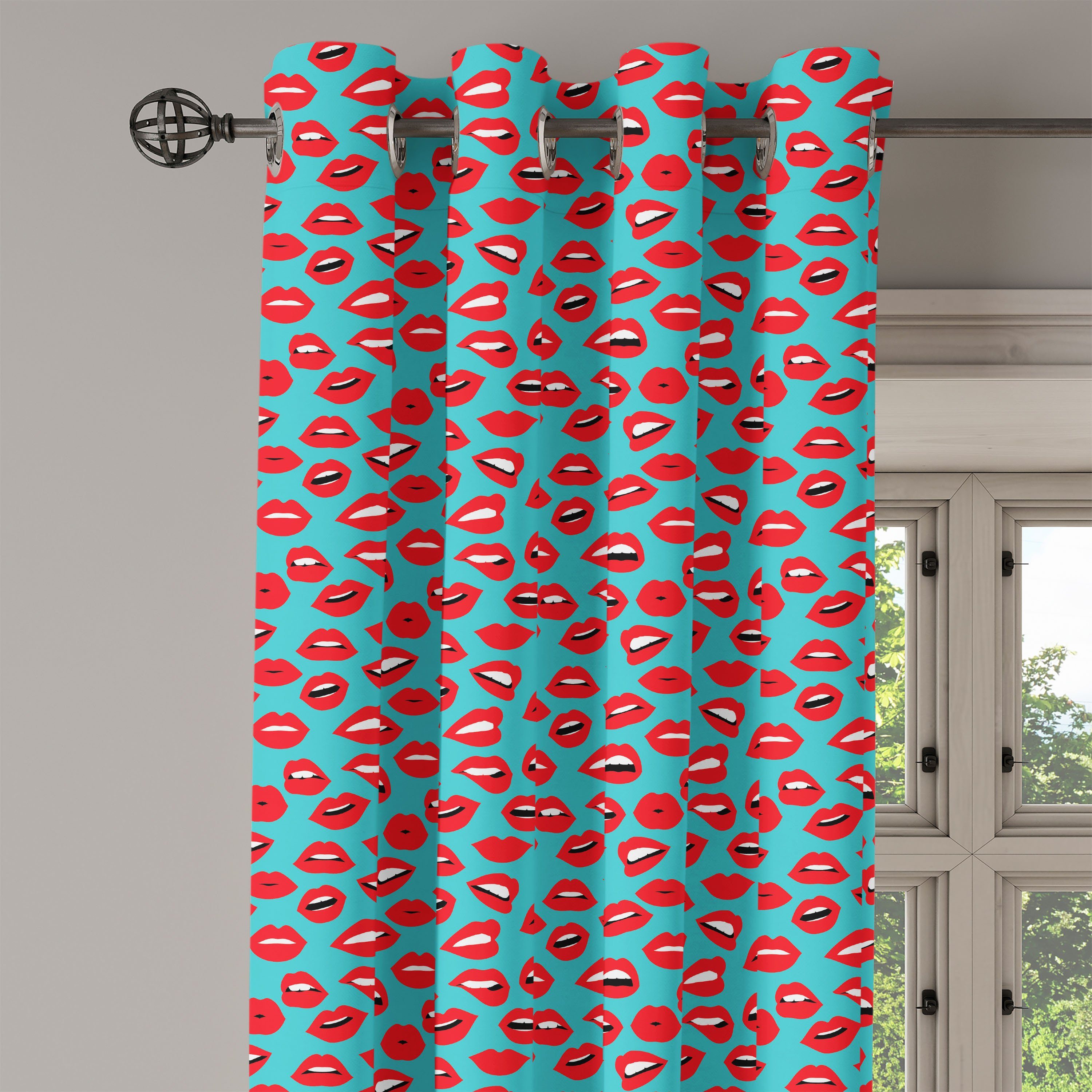 Abakuhaus, Roter Schlafzimmer Lippenstift Wohnzimmer, Dekorative Kuss Gardine 2-Panel-Fenstervorhänge Retro für Frau