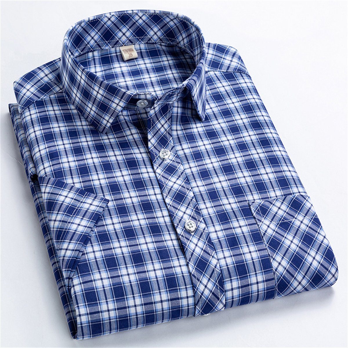 Discaver Trachtenhemd Herrenhemd, reguläre Passform, kurzärmlig, lässiges Popeline-Hemd Blau