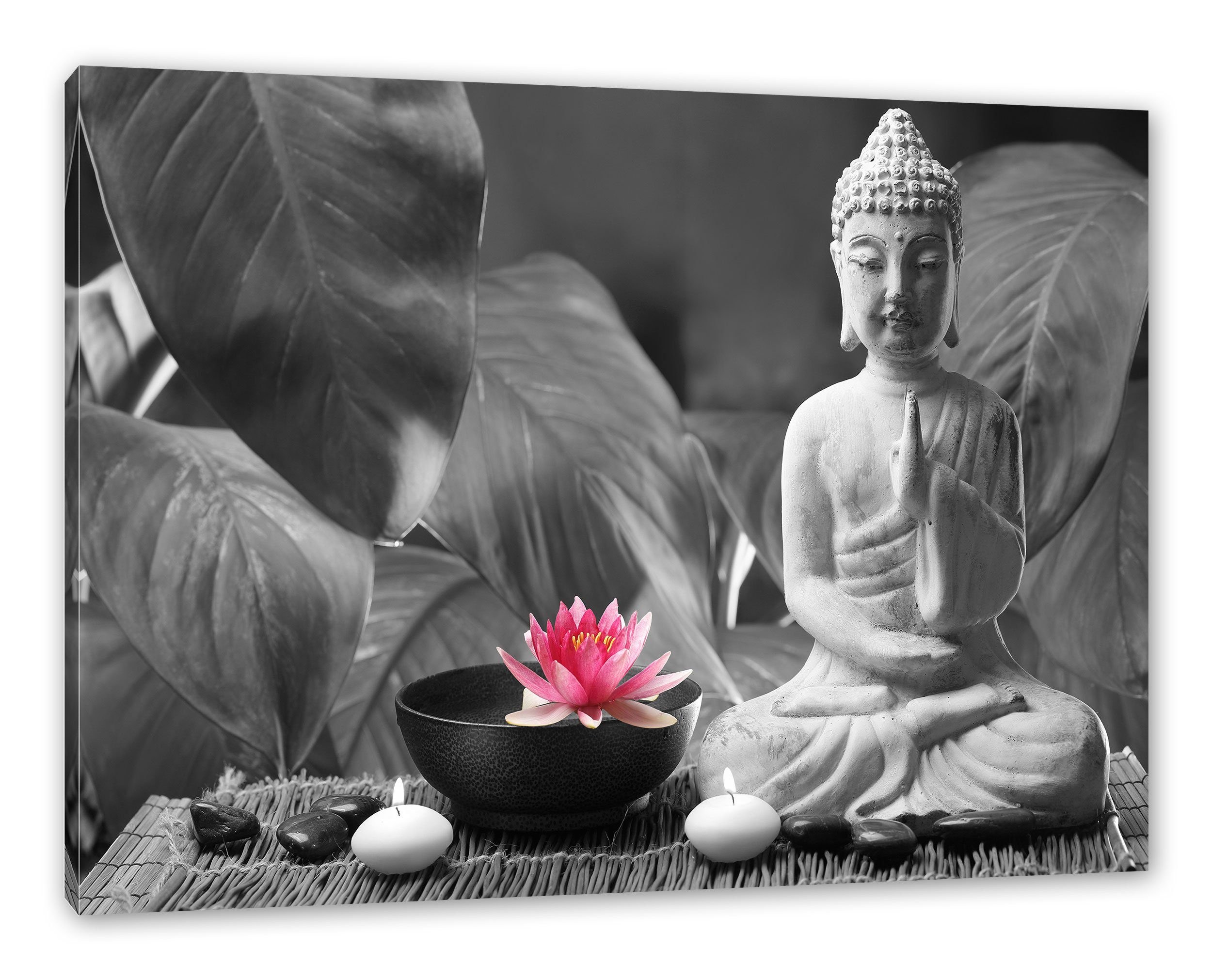 Pixxprint Leinwandbild Buddha mit Seerose, Buddha mit Seerose (1 St), Leinwandbild fertig bespannt, inkl. Zackenaufhänger